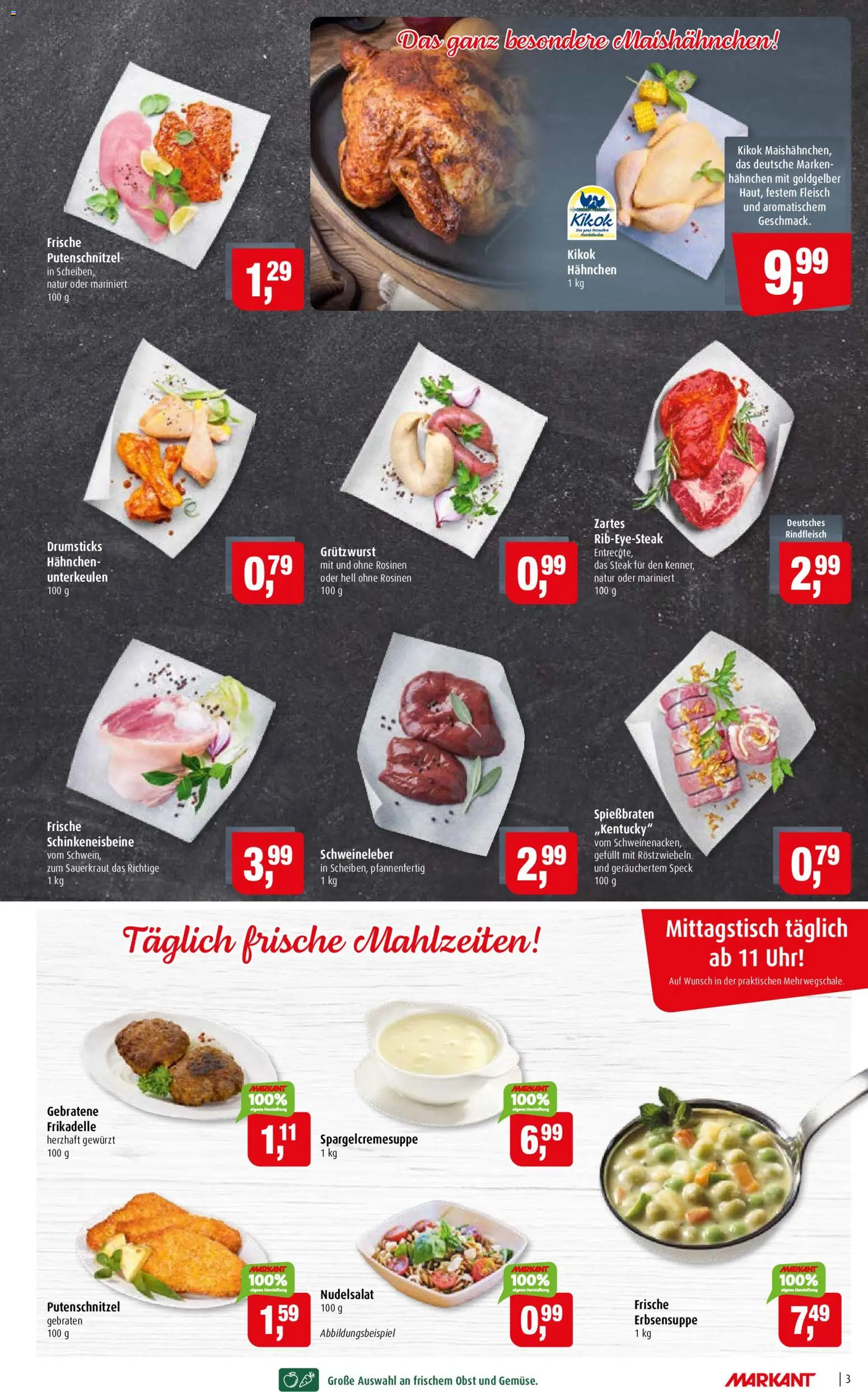 Markant Prospekt – gültig ab 02.11.2026 | Seite: 3 | Produkte: Obst, Putenschnitzel, Steak, Fleisch