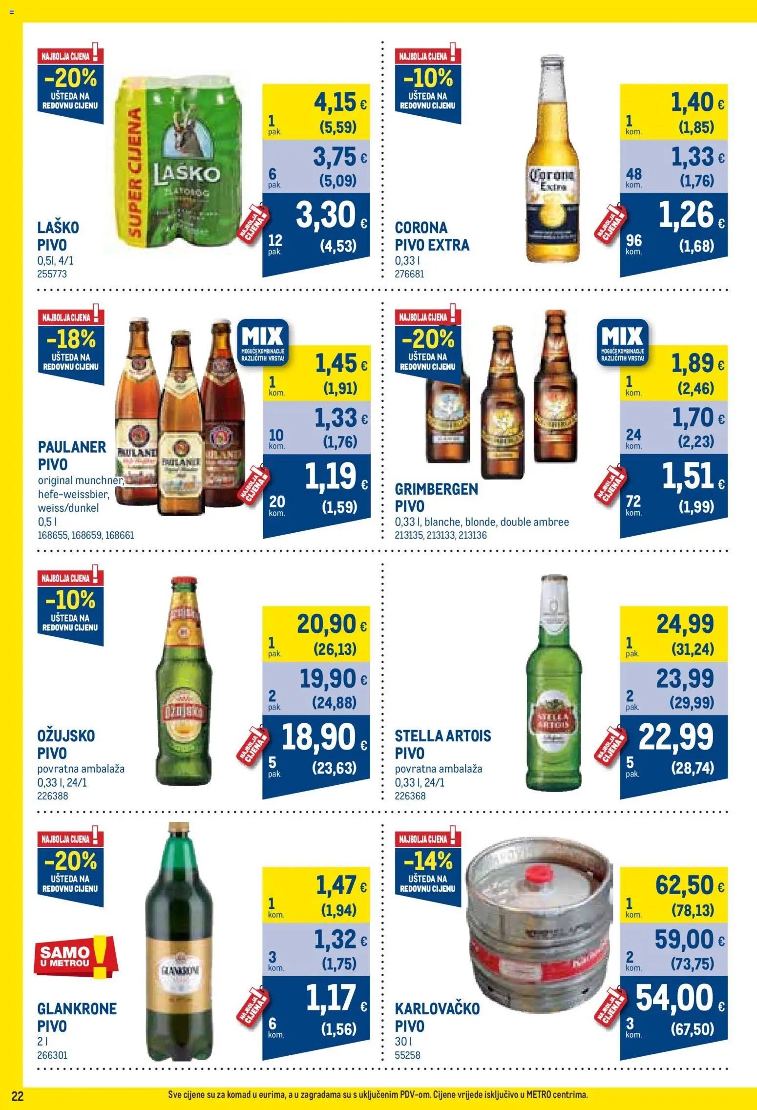 Metro katalog | vrijedi od 01.09.2026 | Stranica: 22 | Proizvodi: Karlovačko, Corona Extra, Laško, Ožujsko