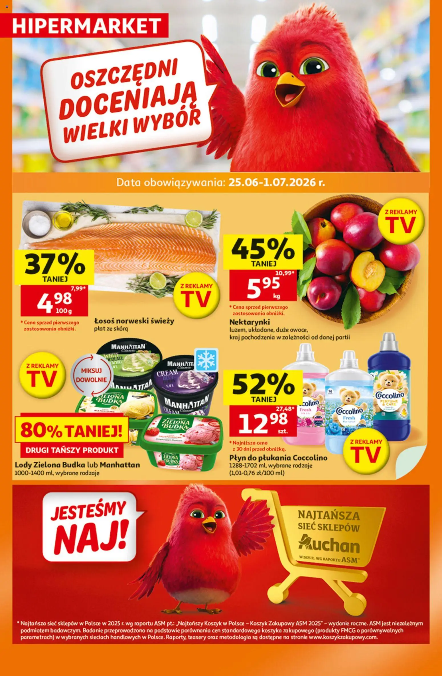 Auchan gazetka - 30 Lat Hipermarket od 25.06.2026 | Strona: 1 | Produkty: Coccolino, Łosoś, Łosoś norweski, Lody