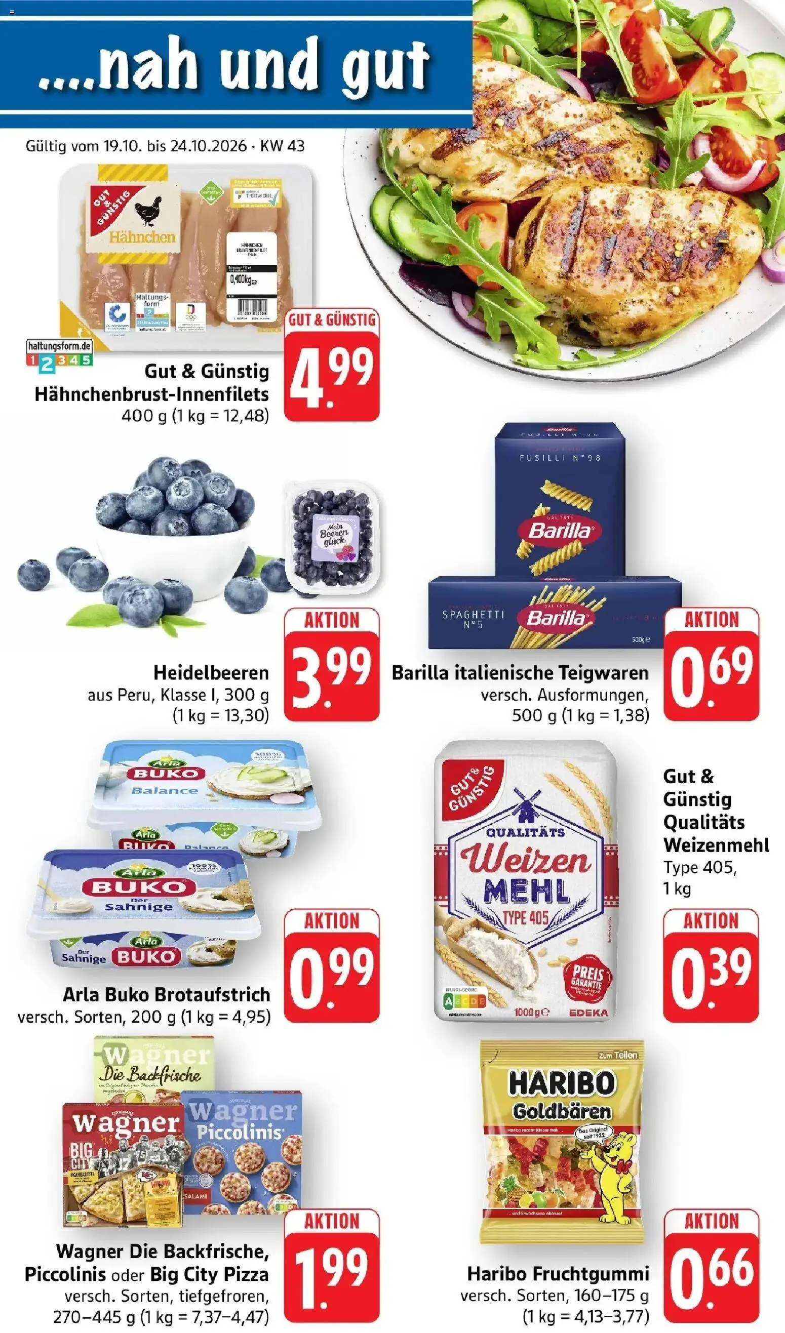 Edeka Prospekt Birkendorf (ab 19.10.2026) » Angebote Online | Seite: 1 | Produkte: Weizenmehl, Arla buko, Piccolinis, Pizza