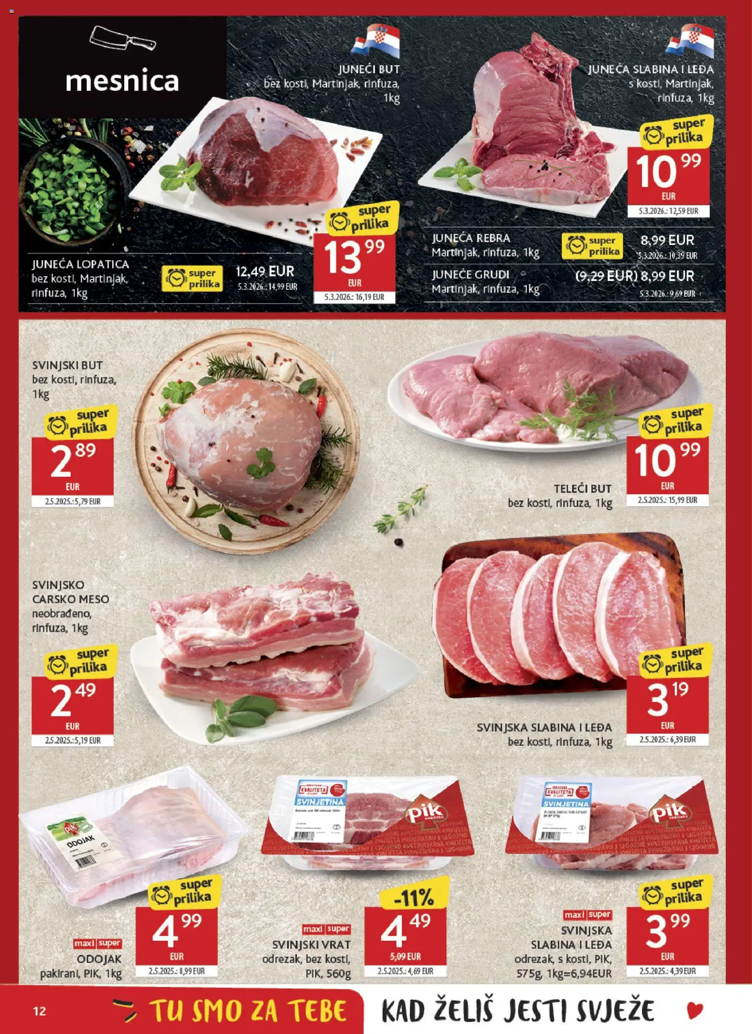 Konzum katalog | vrijedi od 12.08.2026 | Stranica: 12 | Proizvodi: Juneći but, Svinjski vrat, Svinjski but, Svinjetina