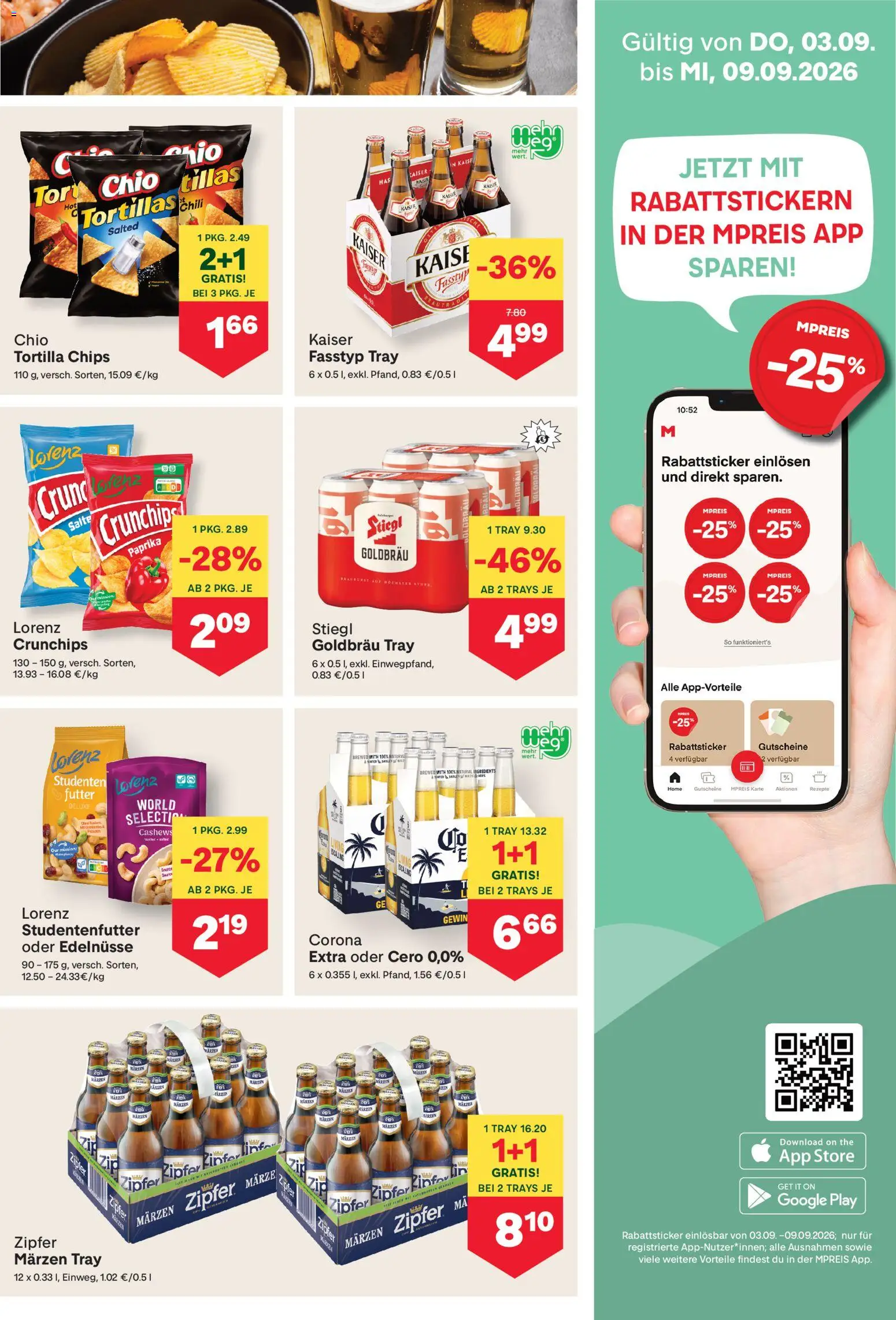 MPREIS Flugblatt gültig ab 03.09.2026 | Seite: 9 | Produkte: Chips, Chili, Corona Extra