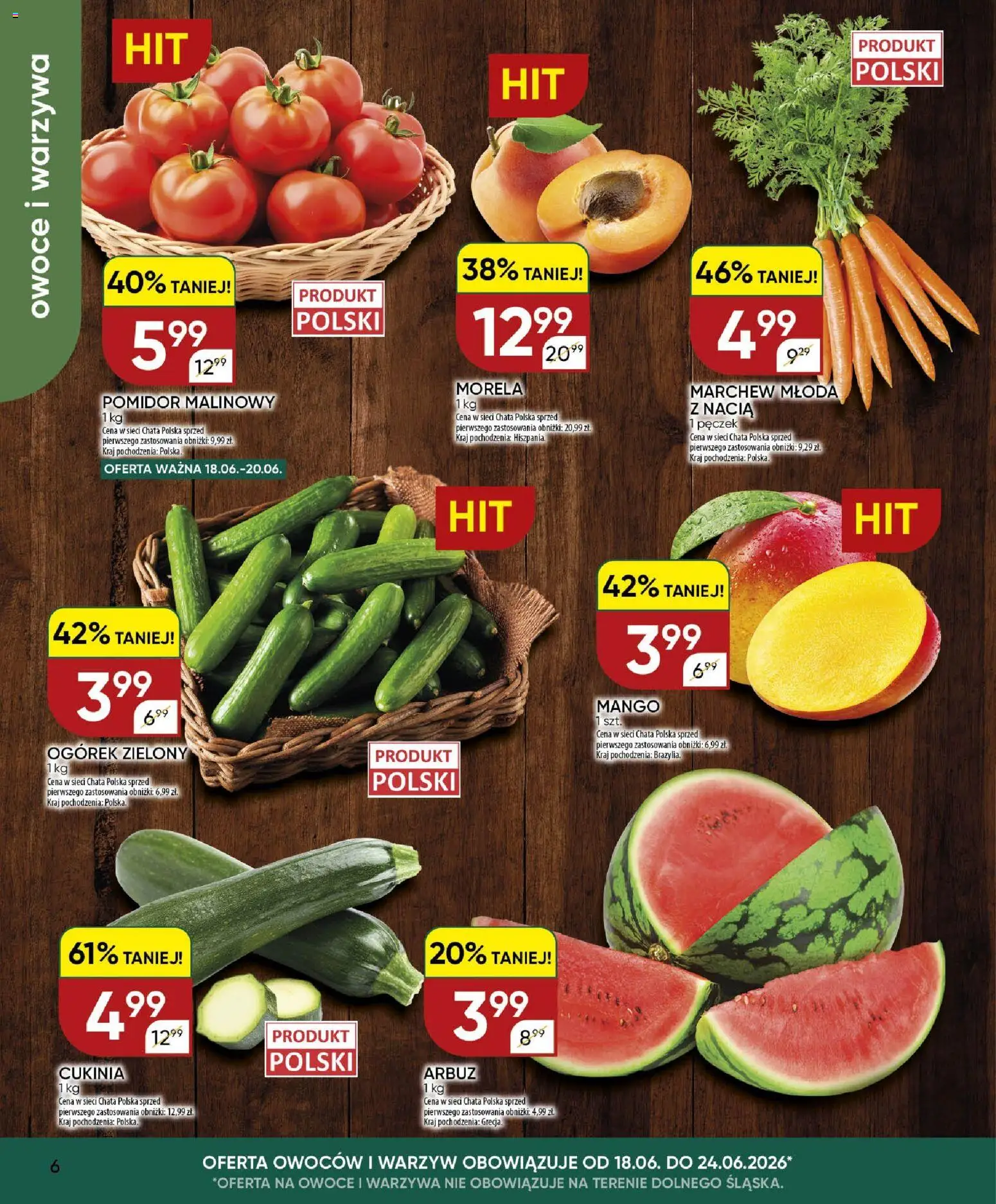 Chata Polska gazetka od 18.06.2026 | Strona: 6 | Produkty: Mango, Arbuz, Cukinia, Owoce