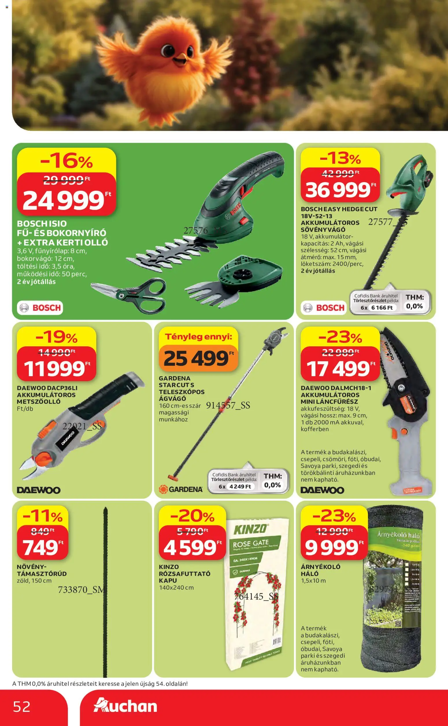 Auchan akciós ujság - amely érvényes a következő dátumtól: 04.06.2026 | Oldal: 53 | Termékek: Rózsafuttató, Óra, Metszőolló, Ágvágó