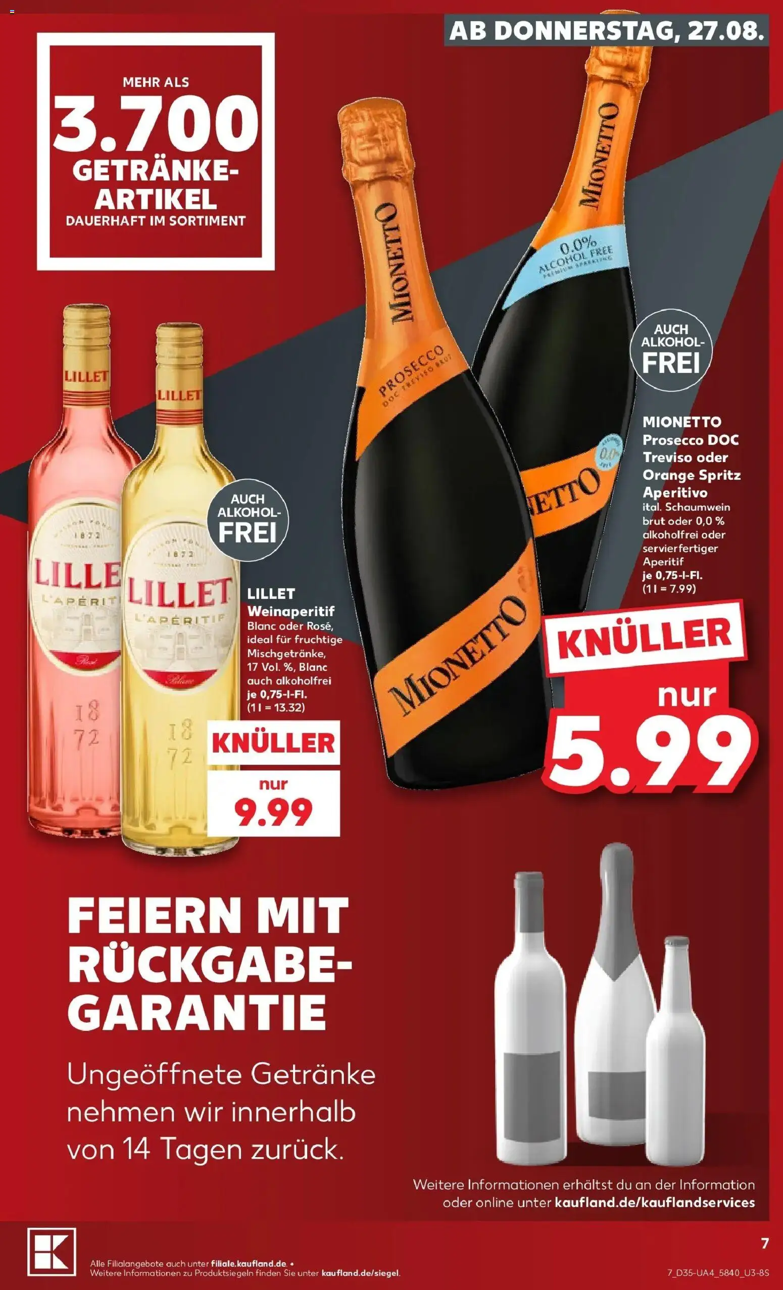 Prospekt Kaufland ab 27.08.2026 » Angebote Online zum Blättern | Seite: 7 | Produkte: Lillet, Prosecco, Alkohol