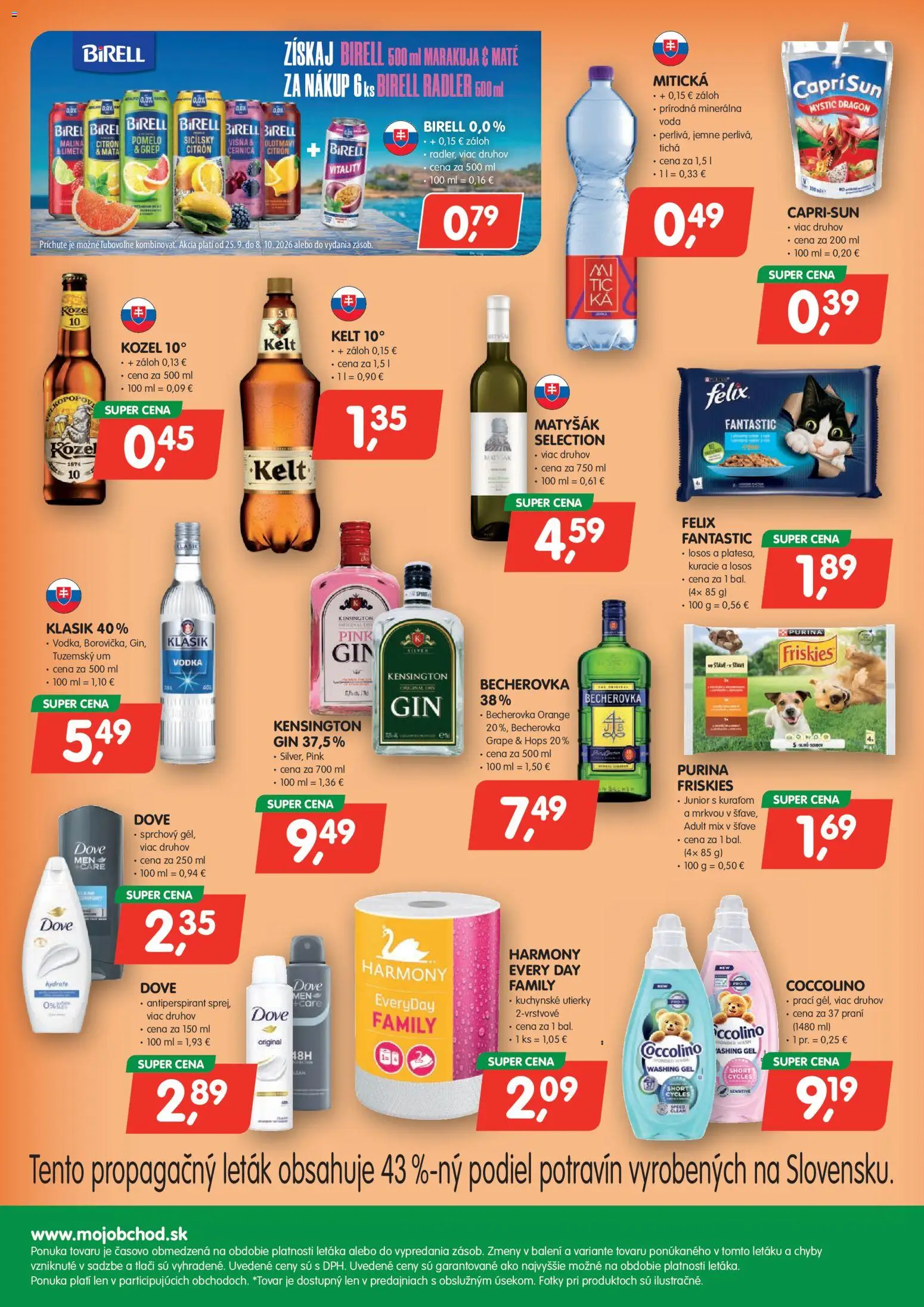 Nové Môj obchod akcie – leták je platný od 25.09.2026 | Strana: 4 | Produkty: Birell, Gin, Coccolino, Pomelo