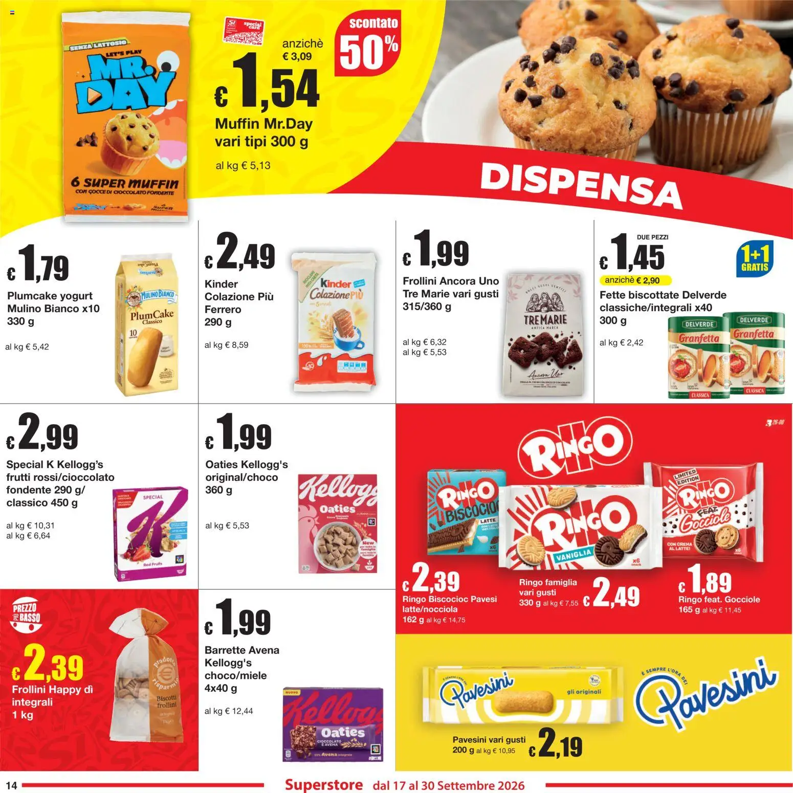 Volantino Sì con Te del 17/09/2026 | Pagina: 14 | Prodotti: Crema, Cioccolato, Muffin, Fette biscottate