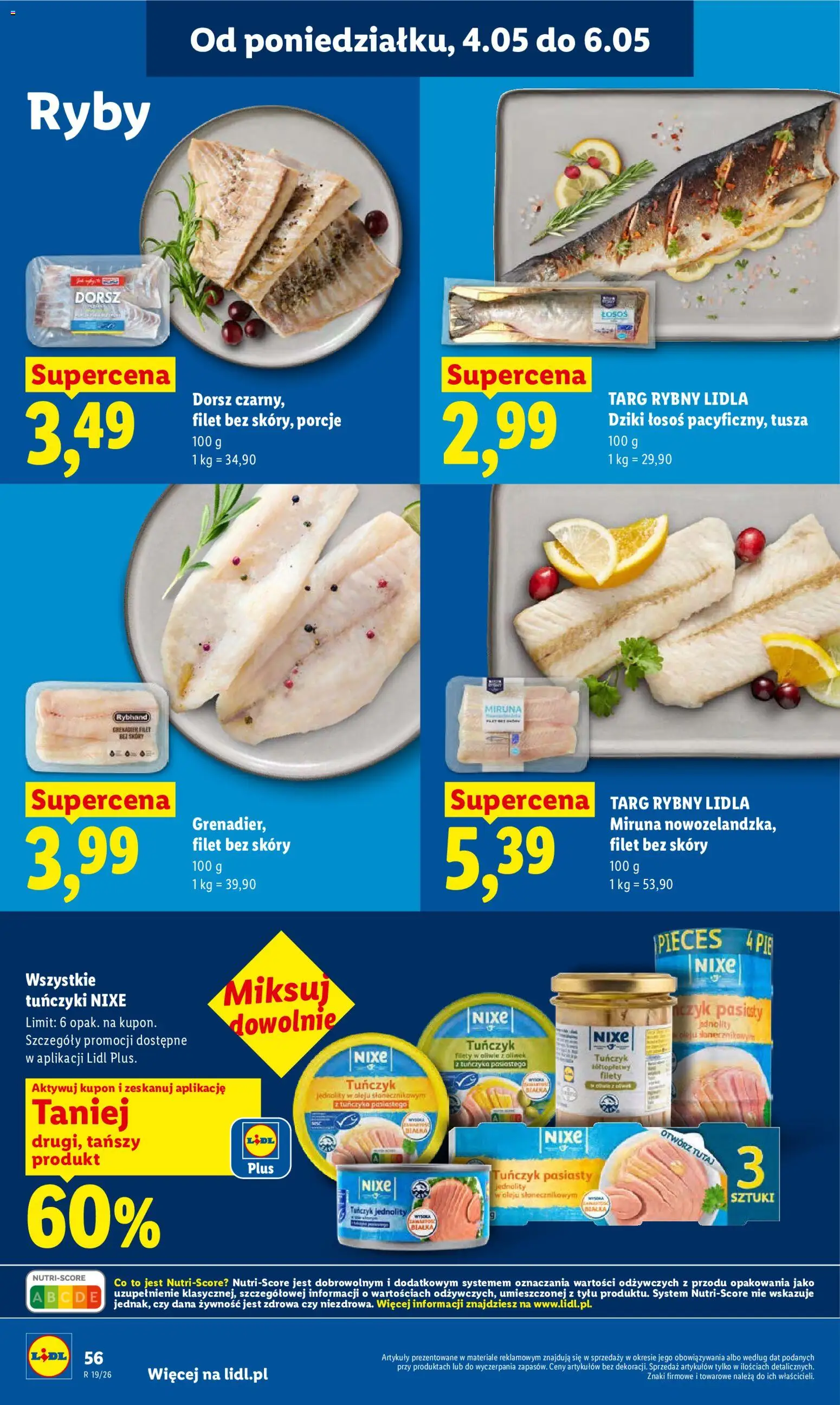 Lidl gazetka od 04.05.2026 | Strona: 60 | Produkty: Miruna, Dorsz, Łosoś, Ryby