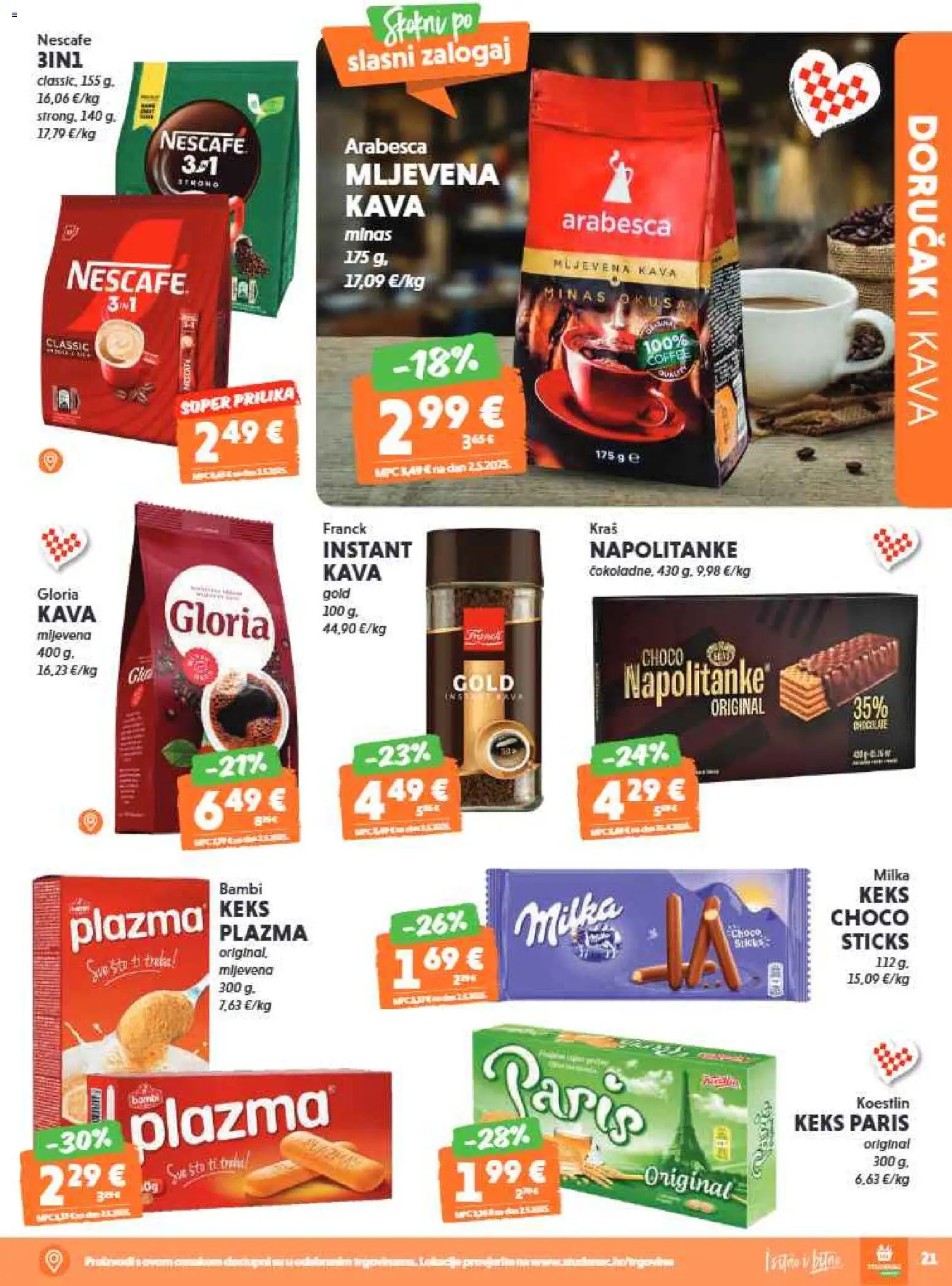 Studenac katalog | vrijedi od 03.06.2026 | Stranica: 21 | Proizvodi: Mljevena kava, Keks, Napolitanke, Milka