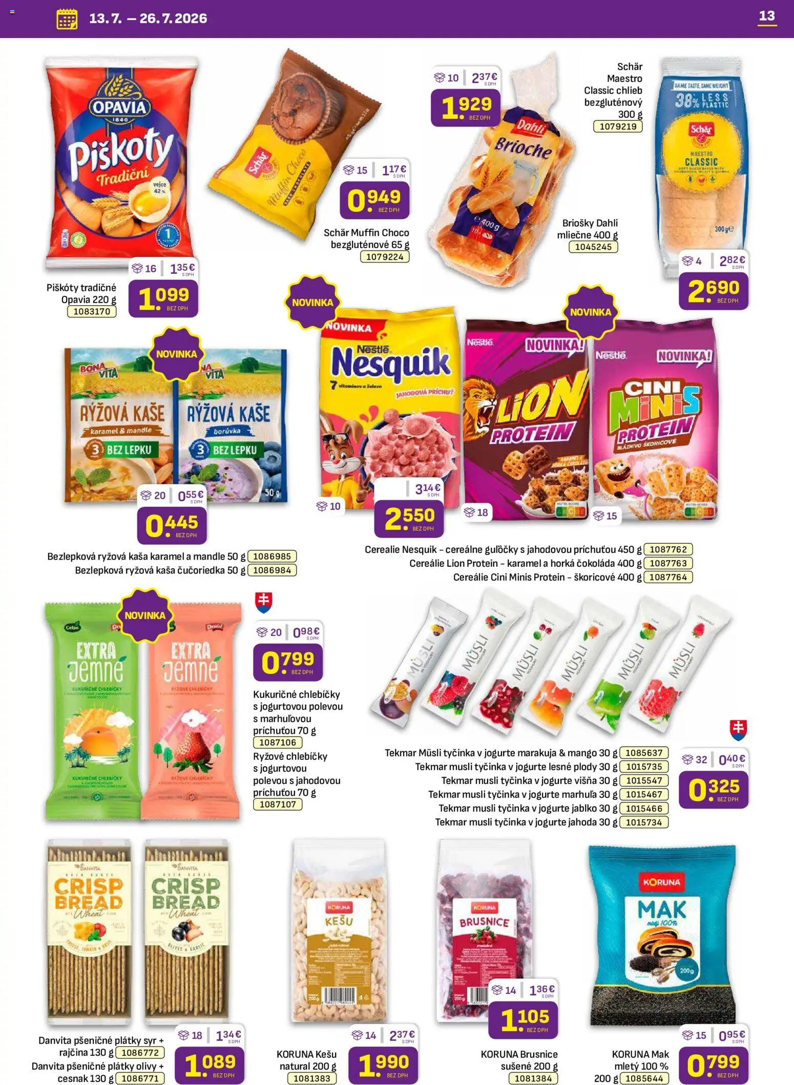 Nové Libex akcie – leták je platný od 13.07.2026 | Strana: 13 | Produkty: Chlieb, Čokoláda, Mango, Nesquik