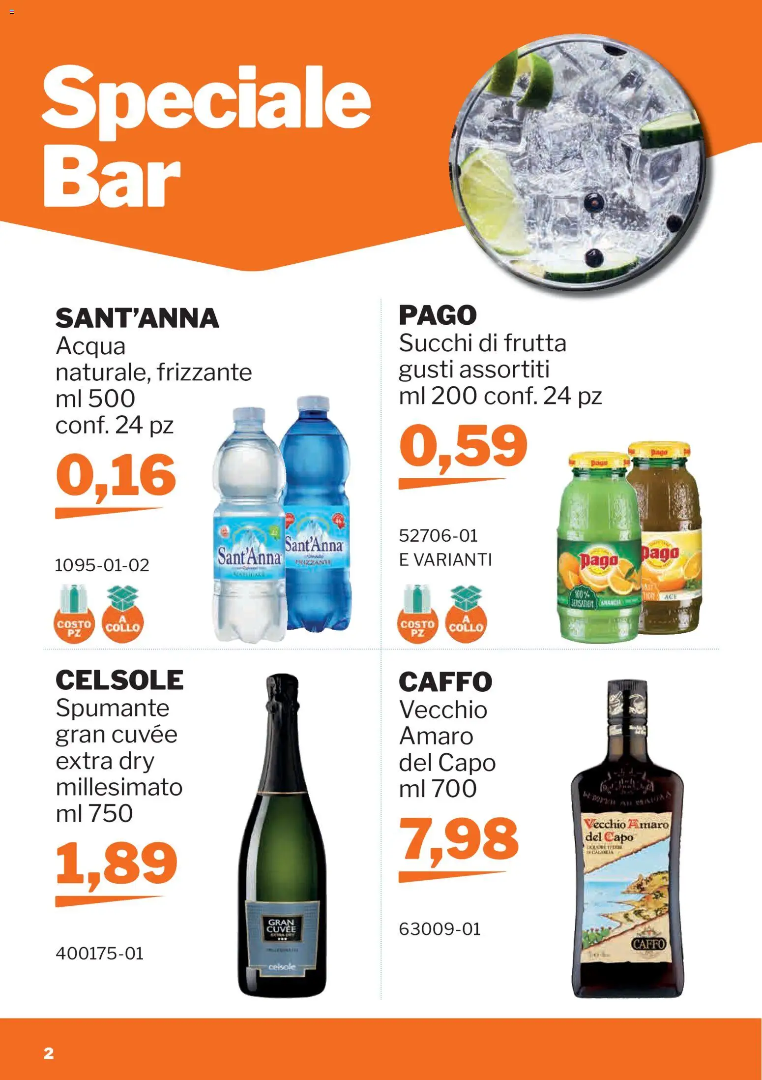 Volantino Sogegross del 03.06.2026 | Pagina: 2 | Prodotti: Acqua, Frutta, Arancia, Amaro