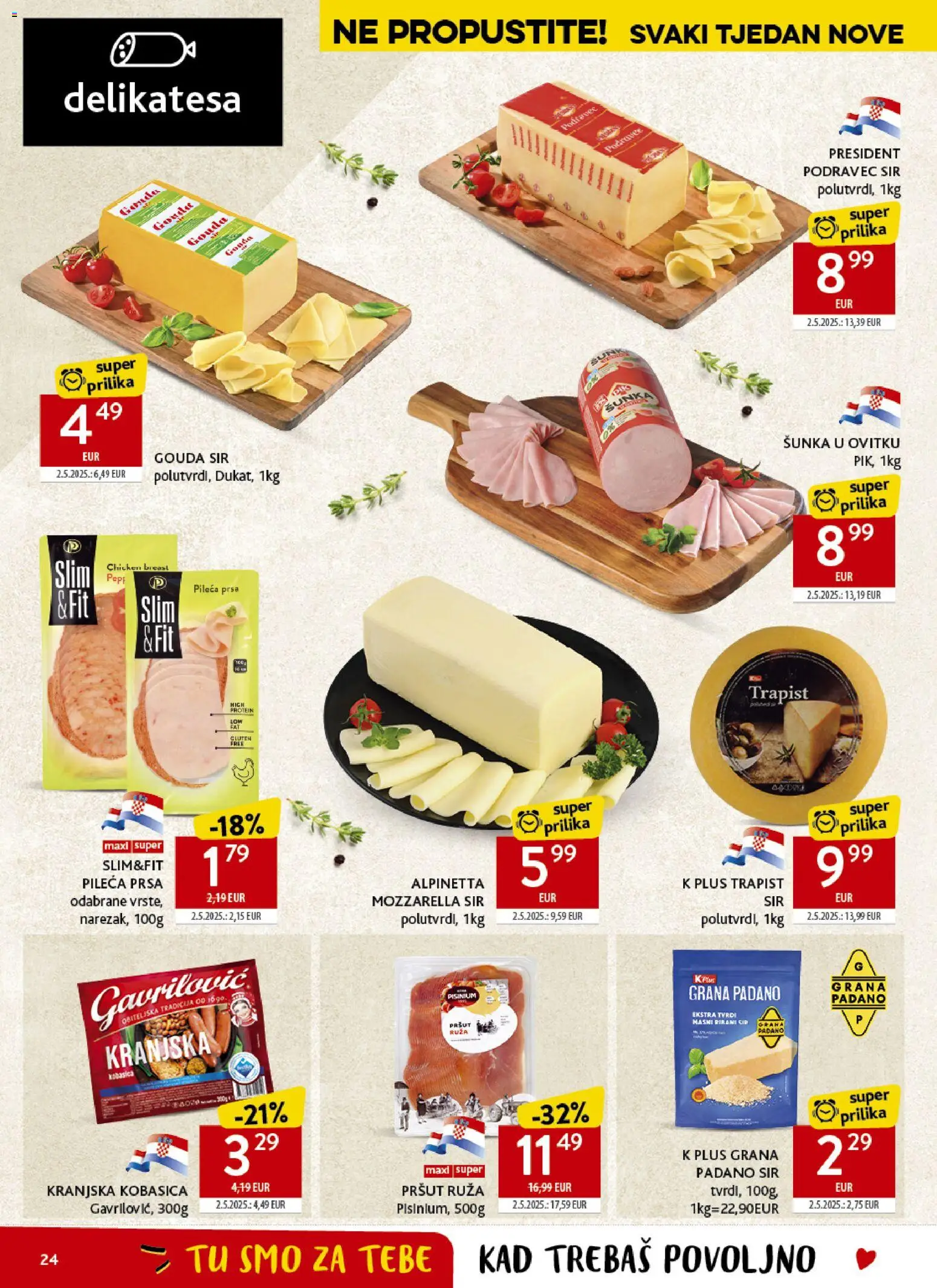 Konzum katalog | vrijedi od 17.06.2026 | Stranica: 24 | Proizvodi: Mozzarella, Pršut, Kobasica, Gouda