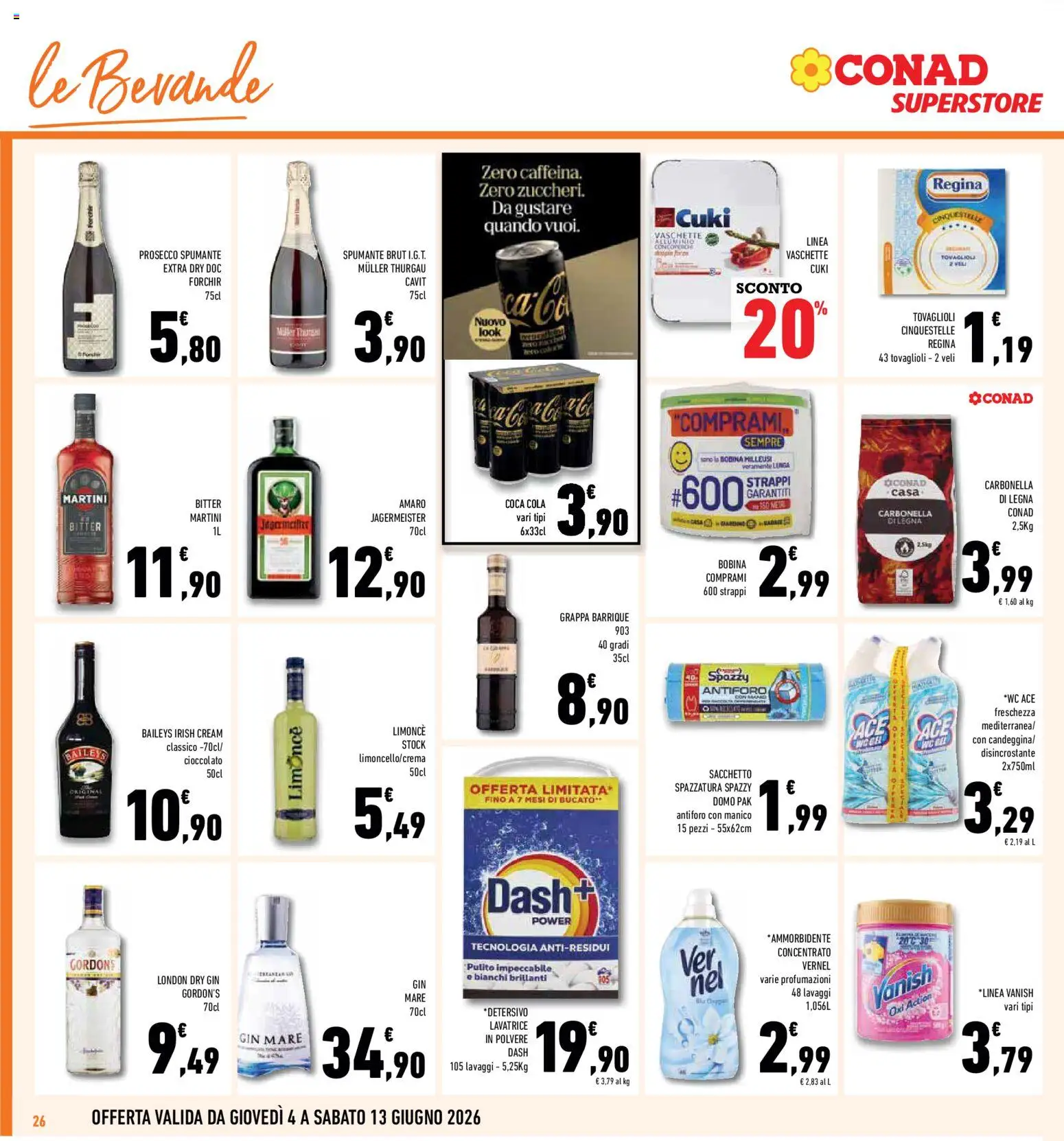 Volantino Conad del 04.06.2026 | Pagina: 26 | Prodotti: Cioccolato, Prosecco, Lavatrice, Amaro