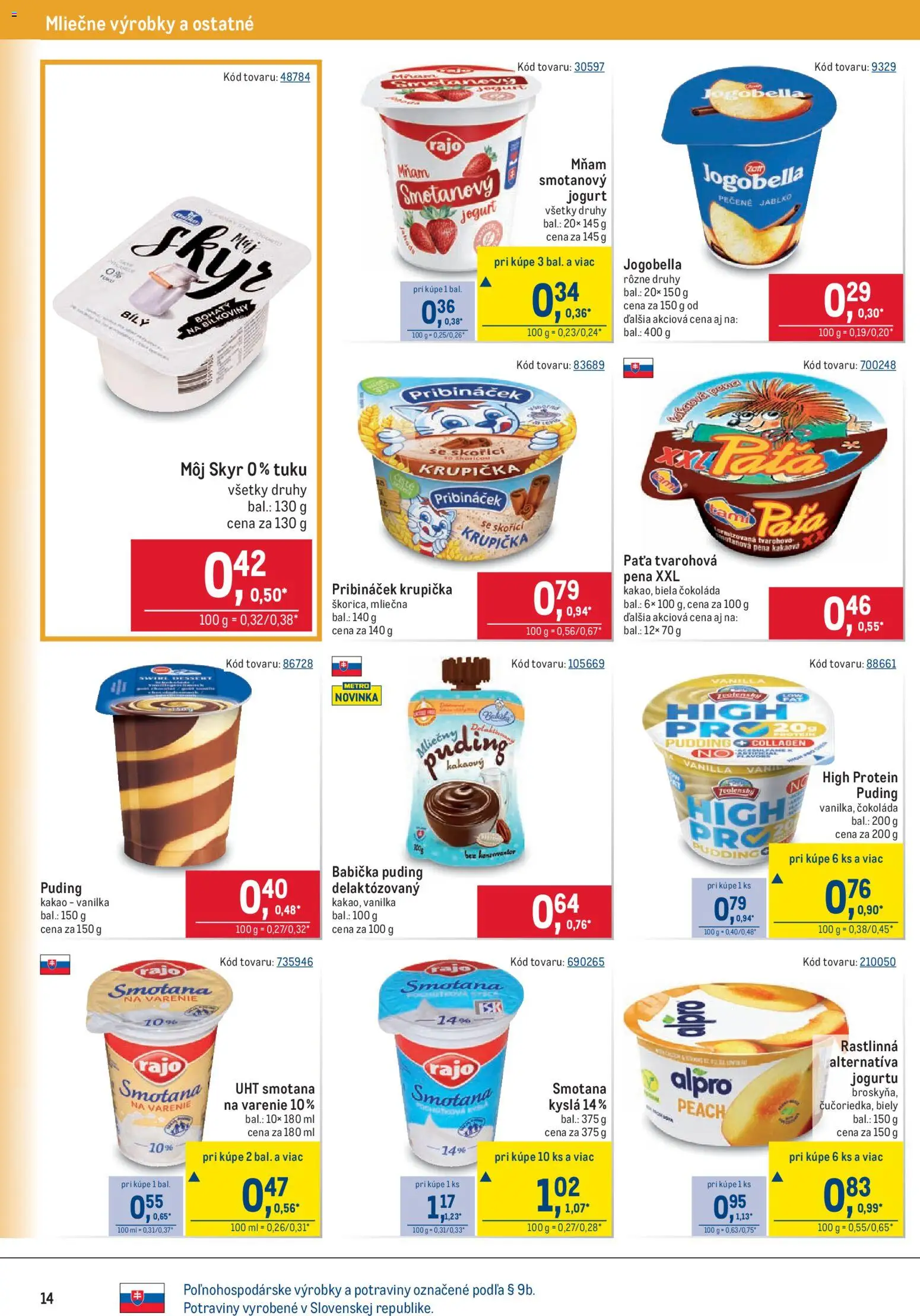 Nové Metro akcie – leták je platný od 09.09.2026 | Strana: 14 | Produkty: Smotana, Puding, Biela čokoláda, Vanilka