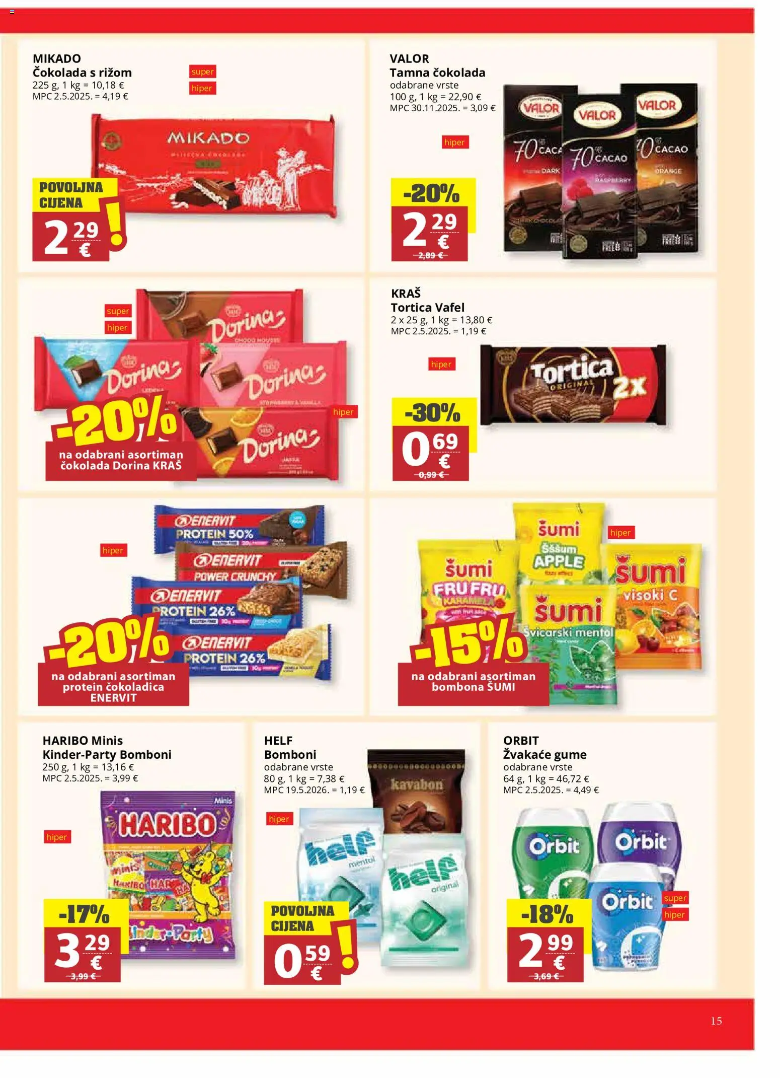 Ribola katalog | vrijedi od 10.06.2026 | Stranica: 15 | Proizvodi: Žvakaće gume, Dorina, Čokolada, Bomboni
