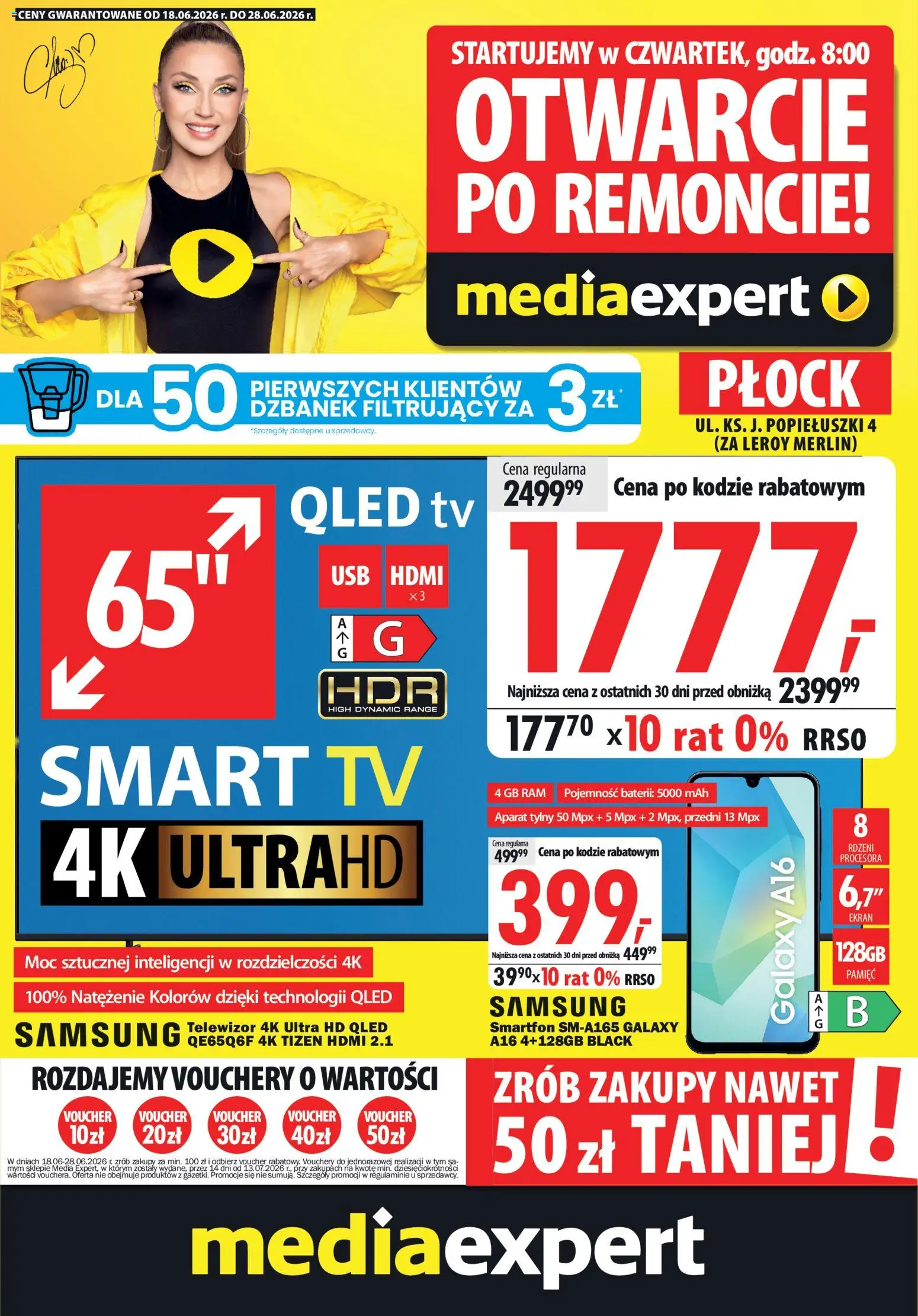 Mediaexpert promocje - Otwarcie po remoncie Płock od 18.06.2026 | Strona: 1 | Produkty: Dzbanek, Smartfon, Telewizor, Dzbanek filtrujący