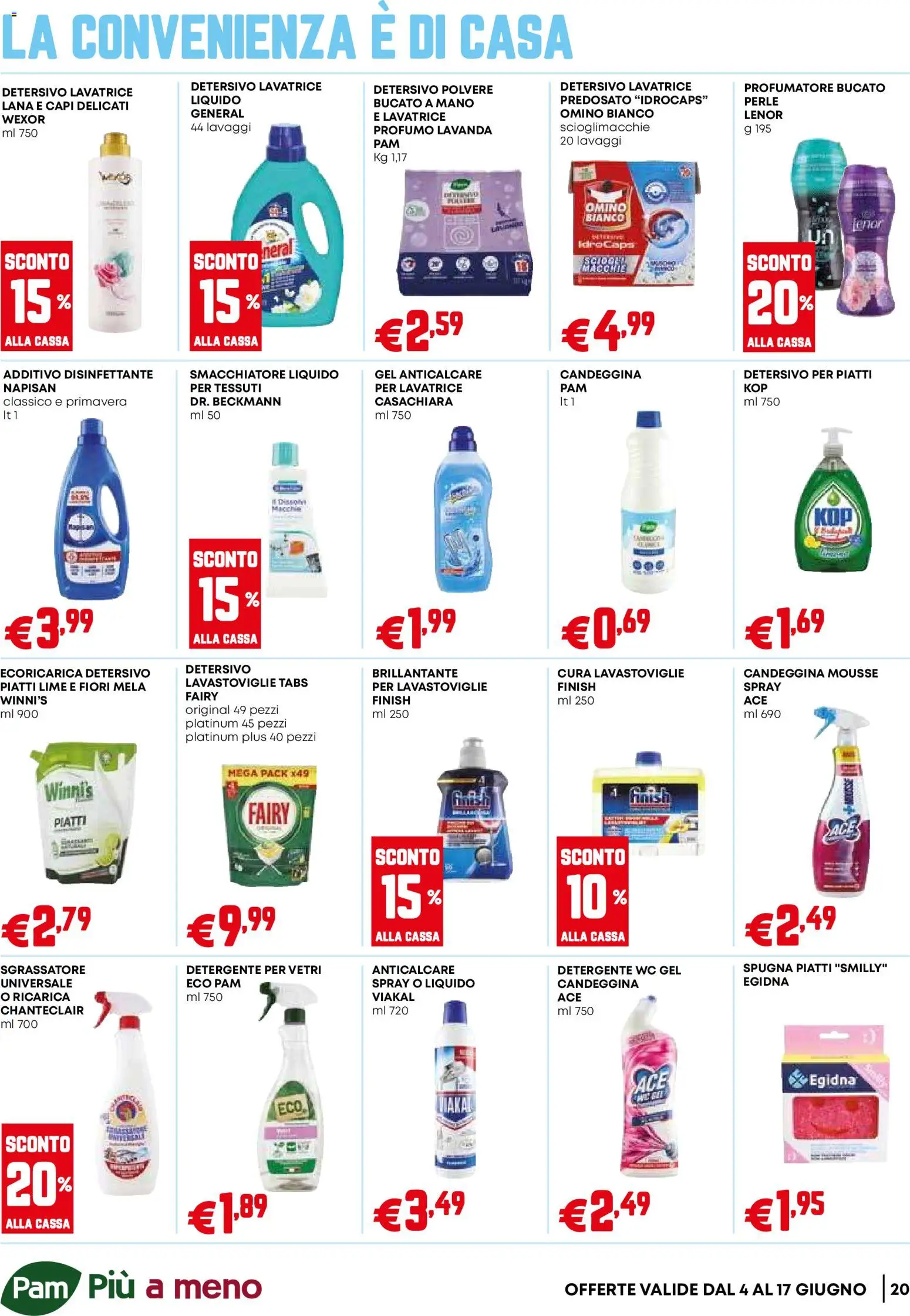 Volantino PAM del 04.06.2026 | Pagina: 20 | Prodotti: Smacchiatore, Sgrassatore, Lavanda, WC