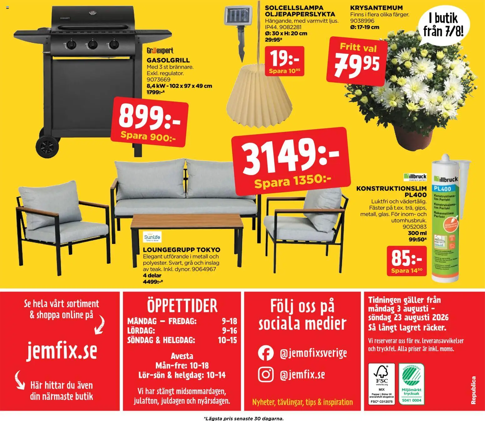 Jem & Fix reklamblad aktuell från 03/08/2026 | Sida: 20 | Produkter: Gasolgrill, Galler, Papper, Lim
