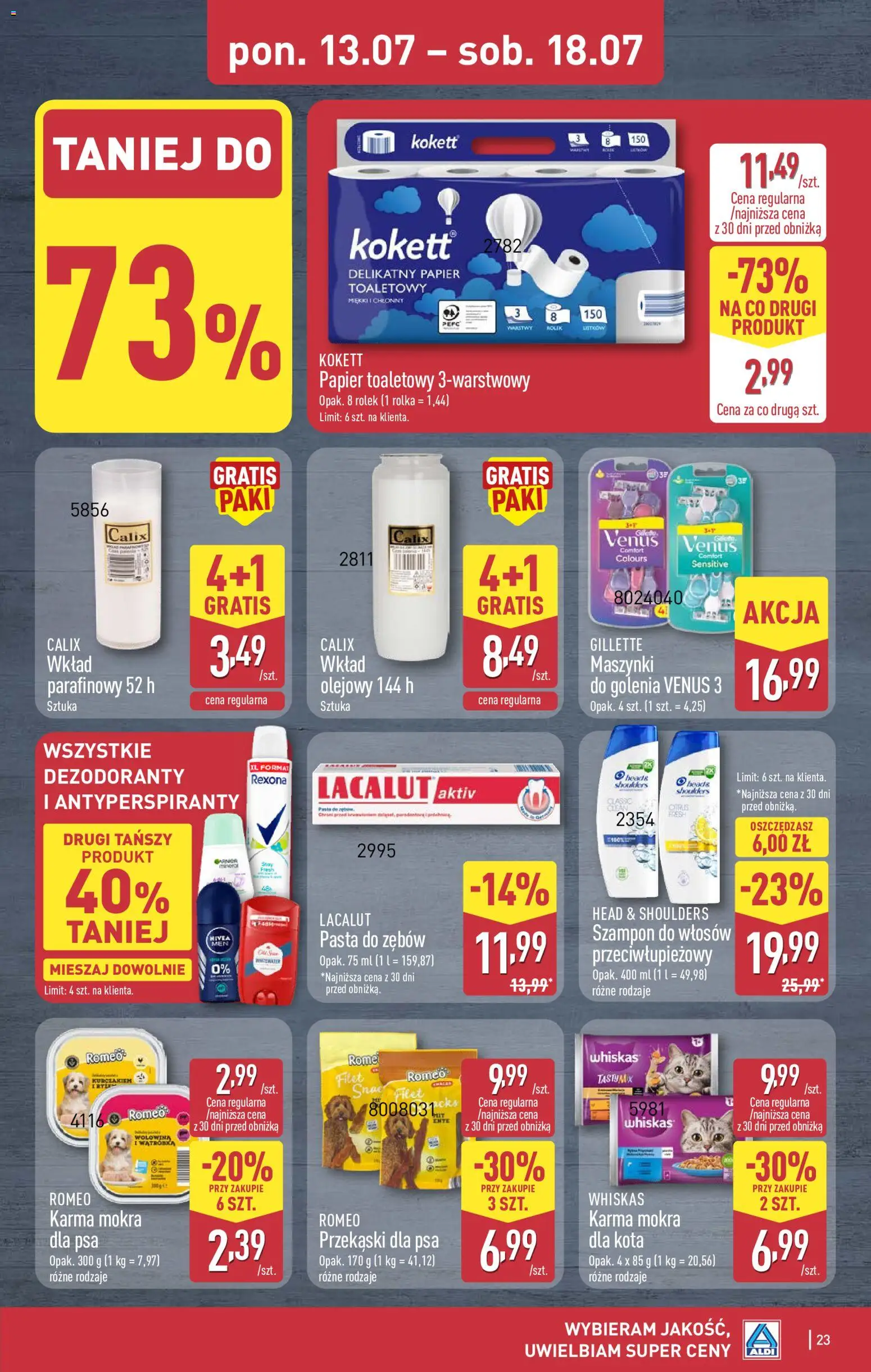 Aldi gazetka od 13.07.2026 | Strona: 23 | Produkty: Wątróbka, Wołowina, Lacalut, Pasta do zębów