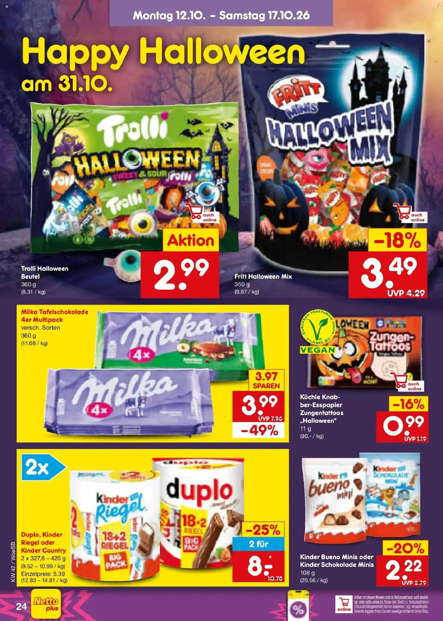 Netto Marken-Discount Prospekt Gemmingen (ab 12.10.2026) » Angebote | Seite: 32 | Produkte: Schokolade, Kinder bueno, Milka, Kinder country