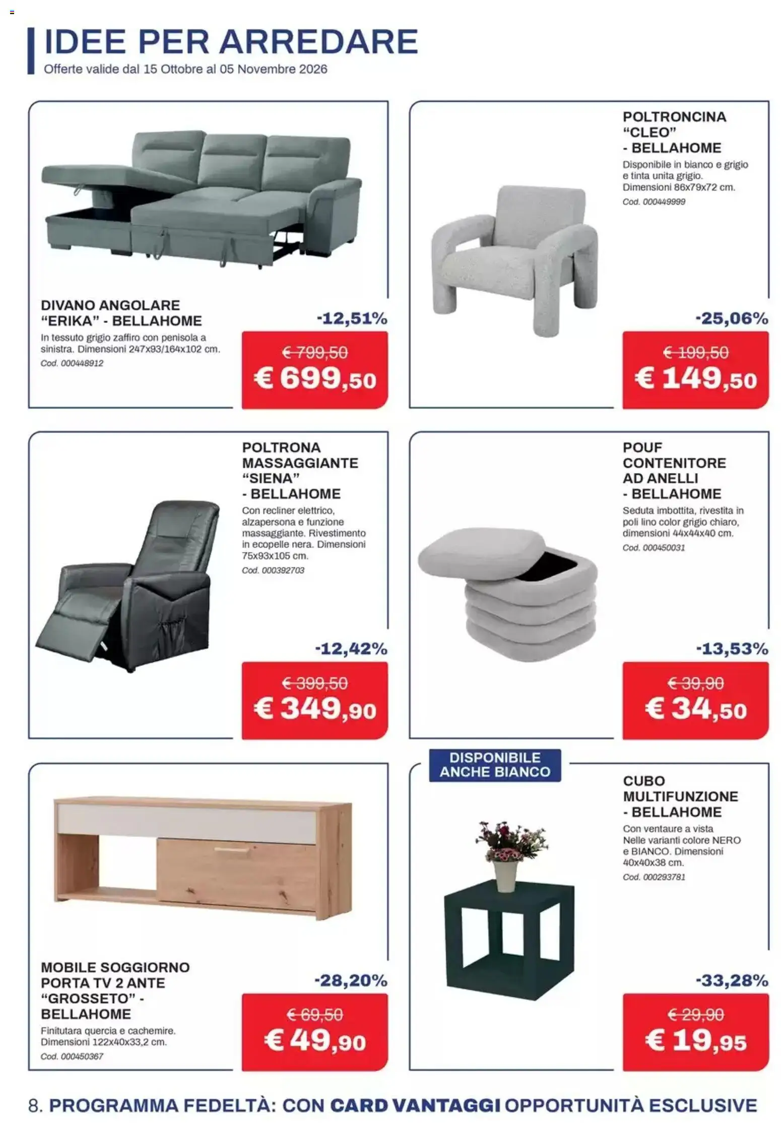 Volantino Eurobrico del 15/10/2026 | Pagina: 8 | Prodotti: Mobile, Porta, Contenitore, Divano