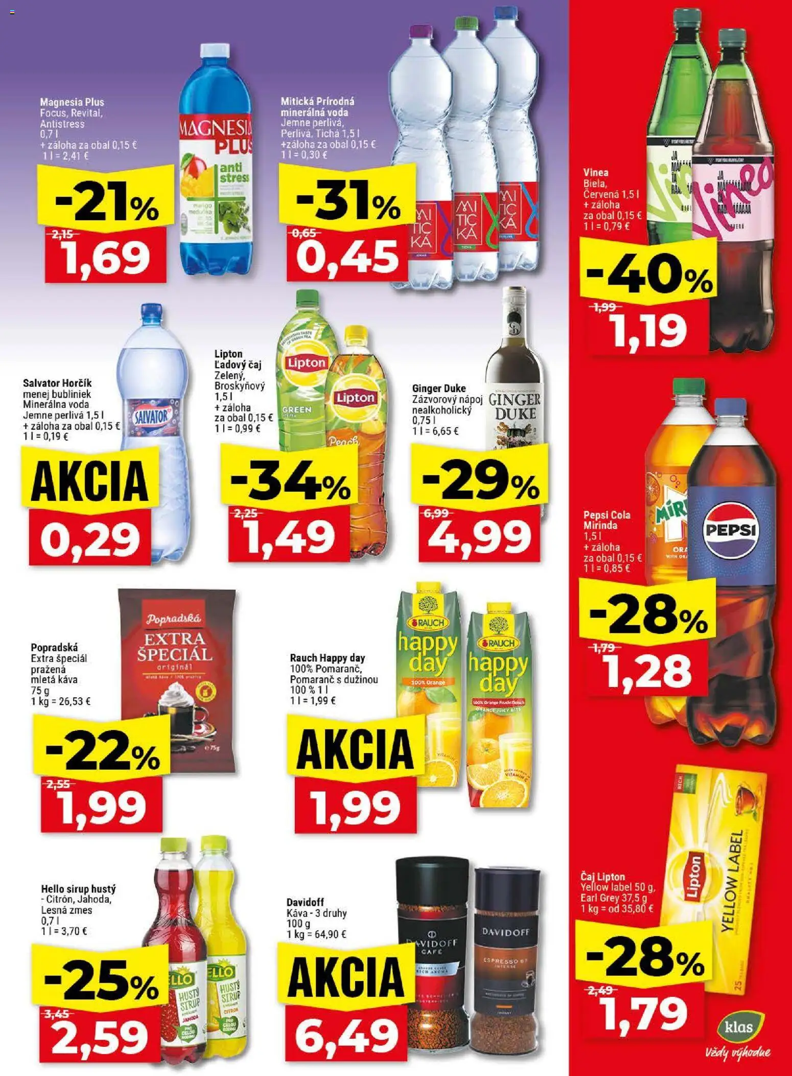 Nové Klas akcie – leták je platný od 13.04.2026 | Strana: 24 | Produkty: Káva, Pepsi, Minerálna voda, Mitická