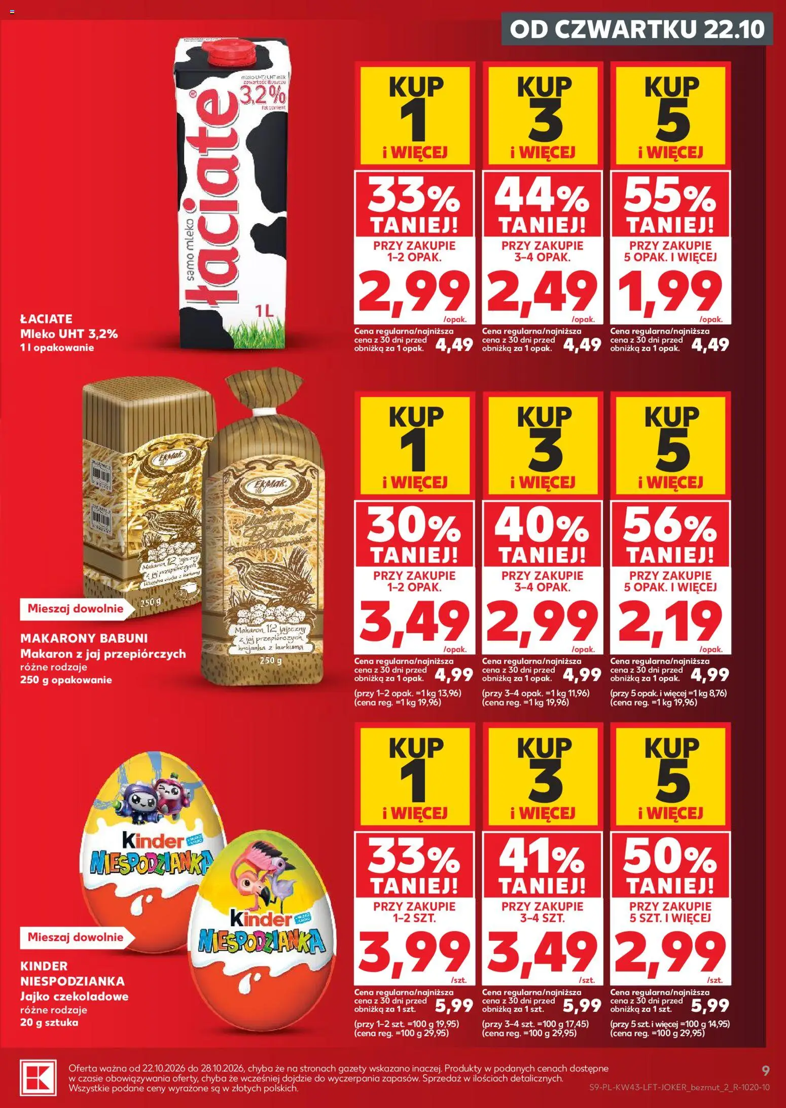 Kaufland gazetka od 22.10.2026 | Strona: 9 | Produkty: Kurkuma, Kinder niespodzianka, Mleko, Makaron