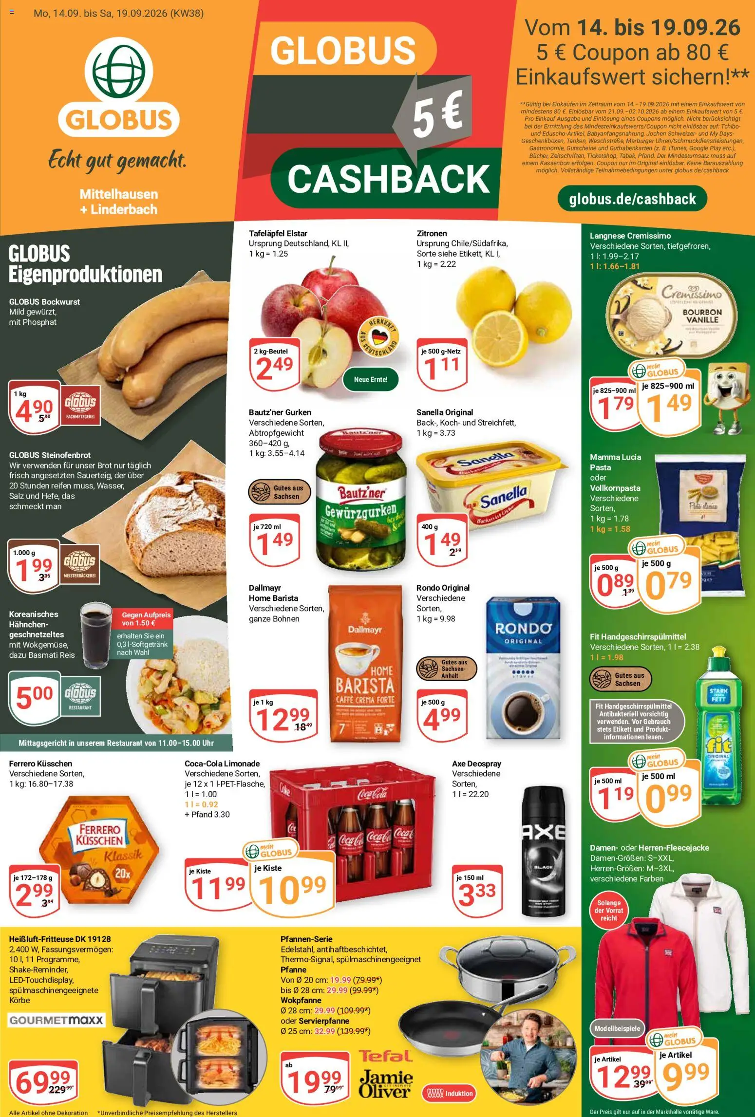 Globus Prospekt Erfurt – gültig ab 14.09.2026 | Seite: 1 | Produkte: Cola, Vanille, Dallmayr, Brot