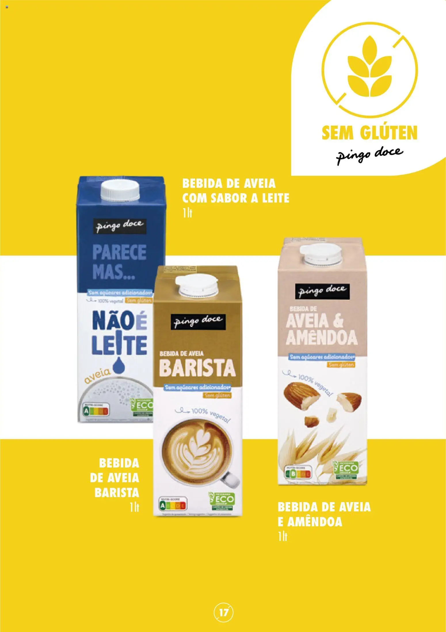 Pingo Doce Sem Glúten │ válido de 16/05/2024 | Página: 17 | Produtos: Aveia, Leite, Bebida