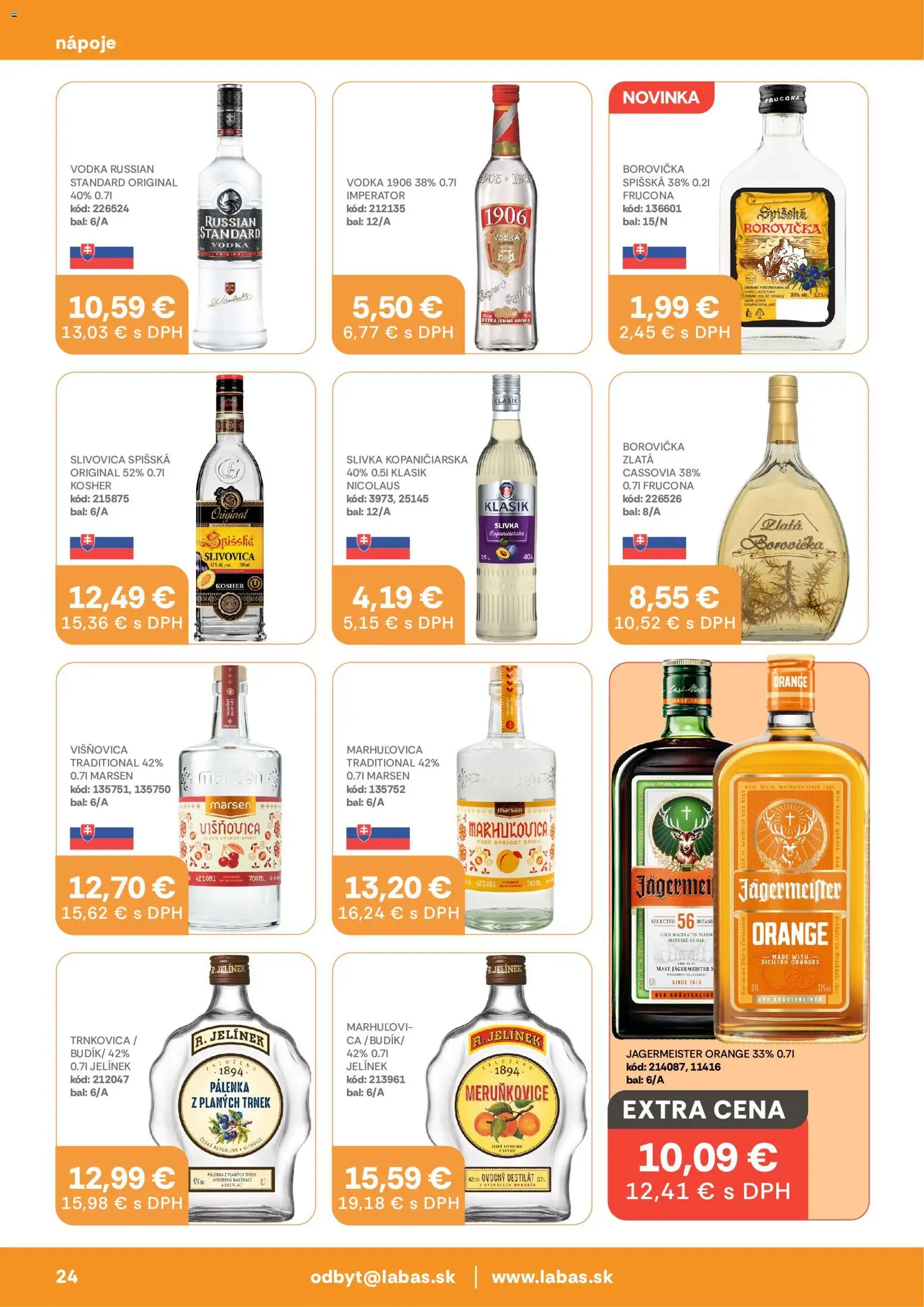 Nové Labaš akcie – leták je platný od 28.08.2026 | Strana: 24 | Produkty: Nápoje, Slivovica, Vodka, Destilát