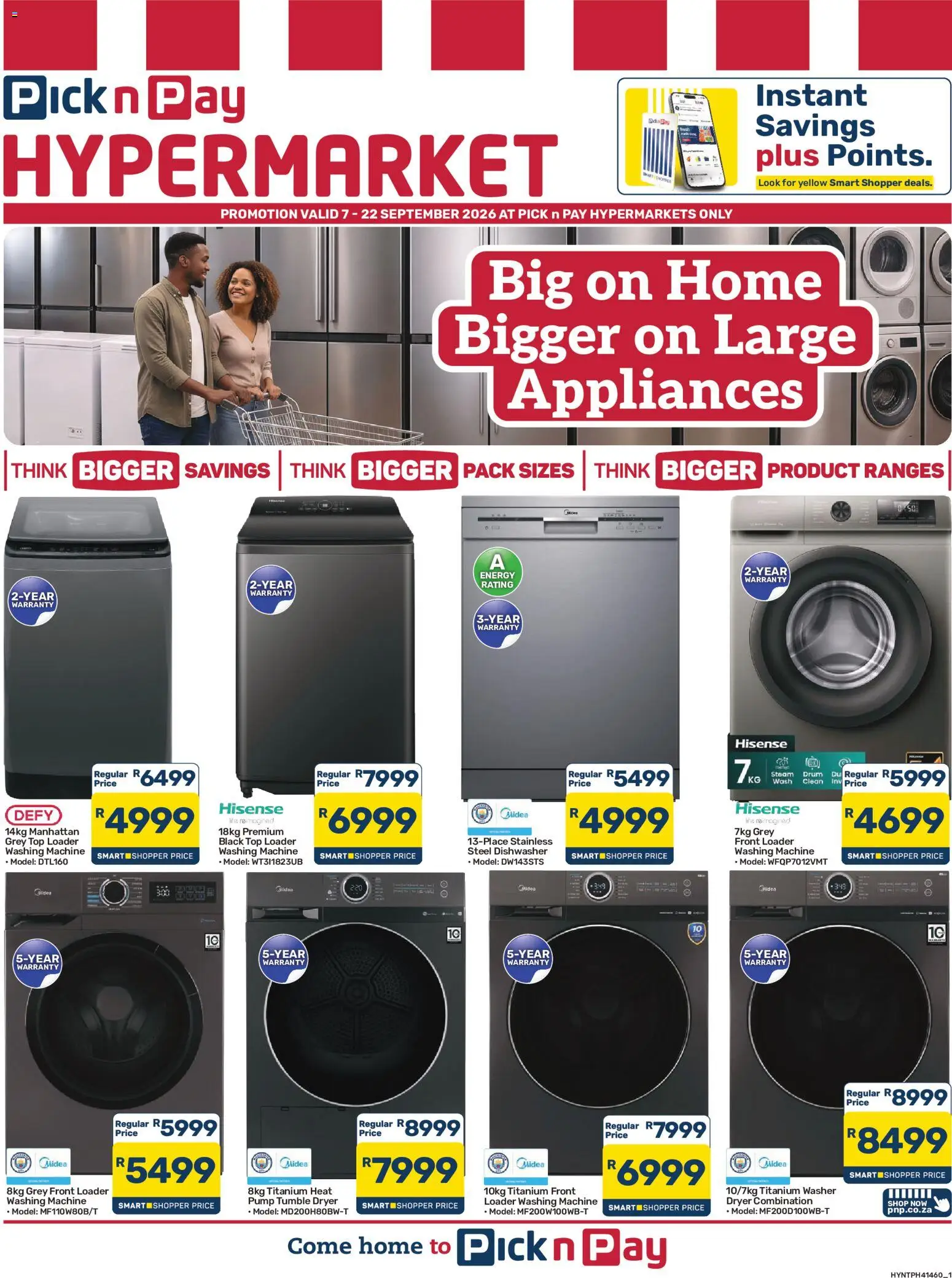 New Pick n Pay catalogue – valid from 07/09/2026 | Page: 1 | Products: Washing machine, Dryer, Dishwasher, Tumble dryer