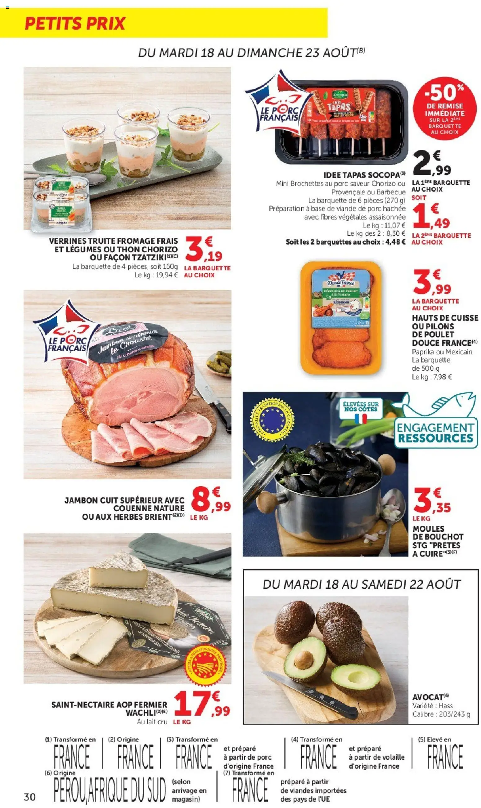 {H1} | Page: 30 | Produits: Moules, Moules de bouchot, Lait, Jambon