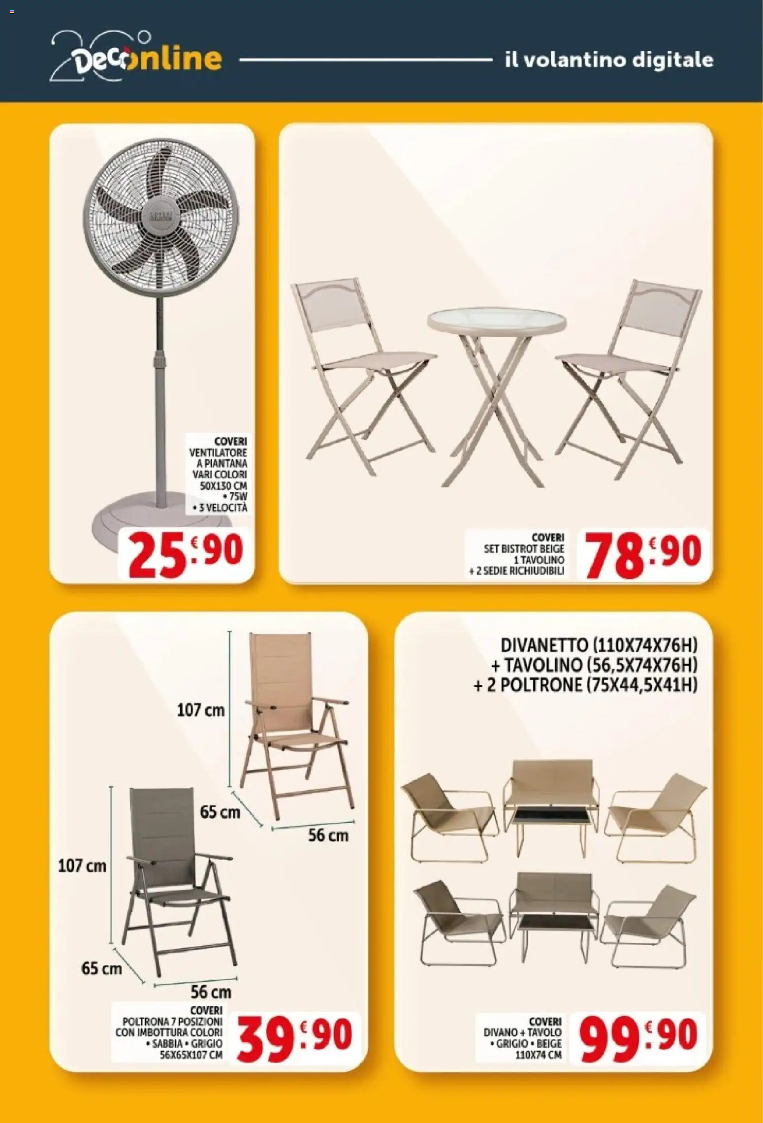 Volantino Decò del 08.06.2026 | Pagina: 34 | Prodotti: Tavolino, Ventilatore, Divano, Tavolo