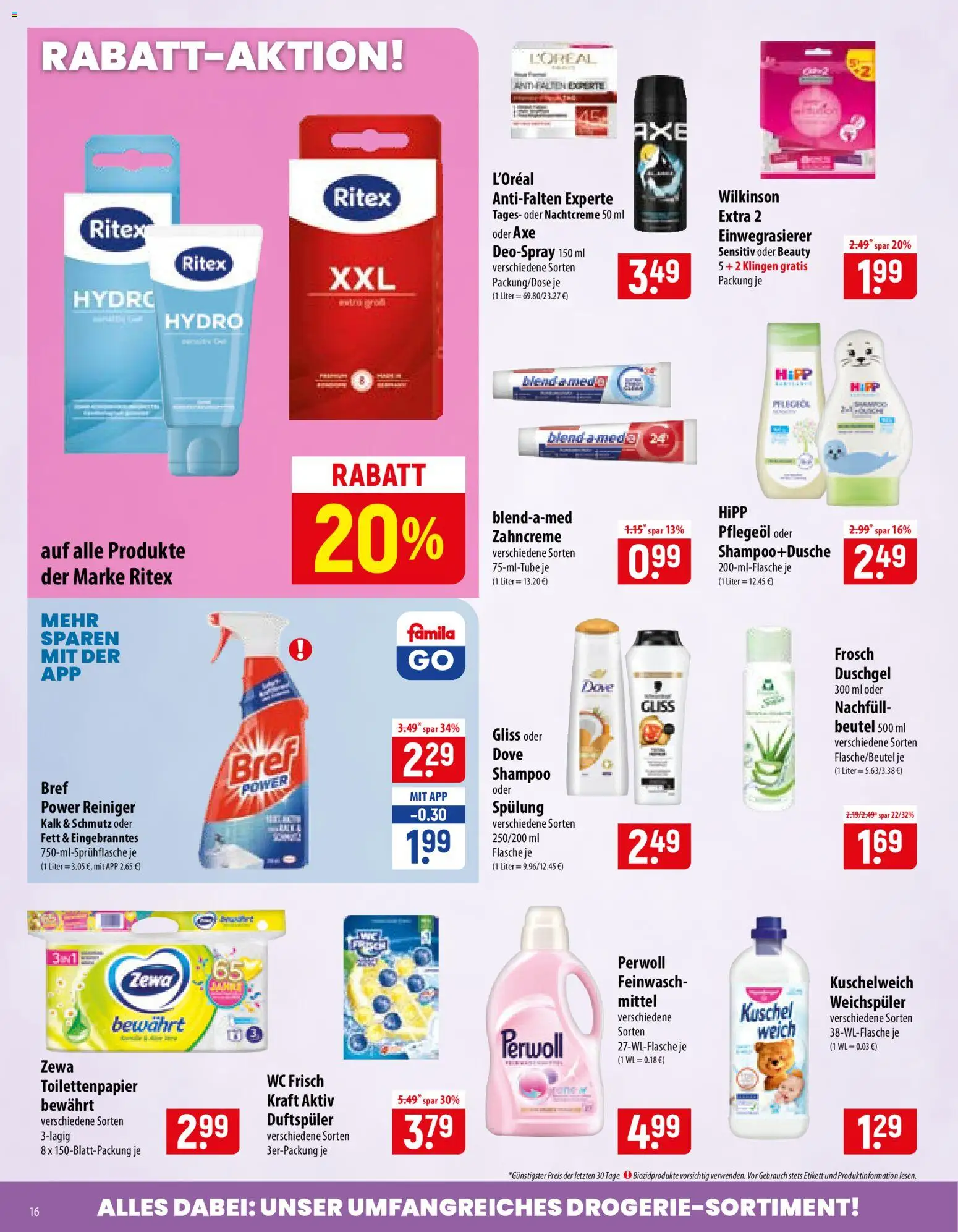 Famila Prospekt – gültig ab 22.06.2026 | Seite: 16 | Produkte: Kuschelweich, Shampoo, Spülung, Wc frisch