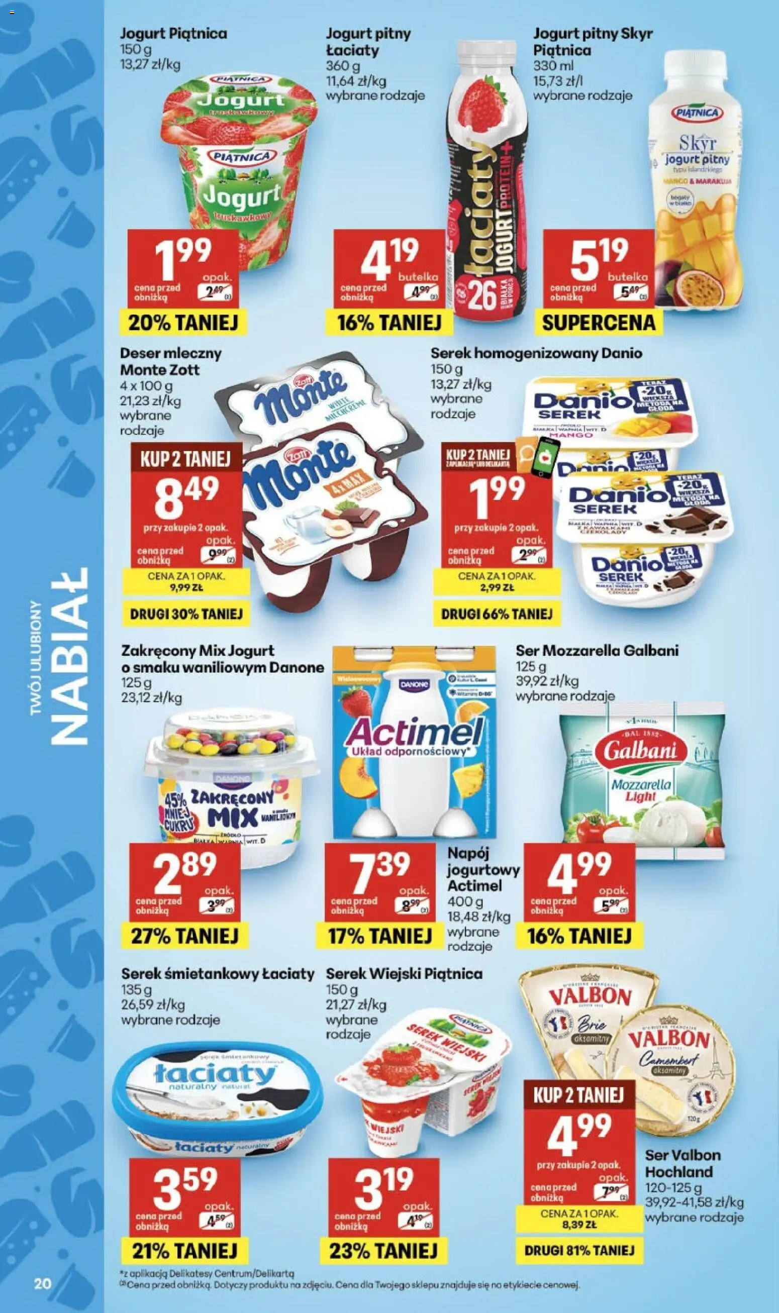 Delikatesy Centrum gazetka od 15.10.2026 | Strona: 20 | Produkty: Camembert, Serek wiejski piątnica, Ser, Skyr