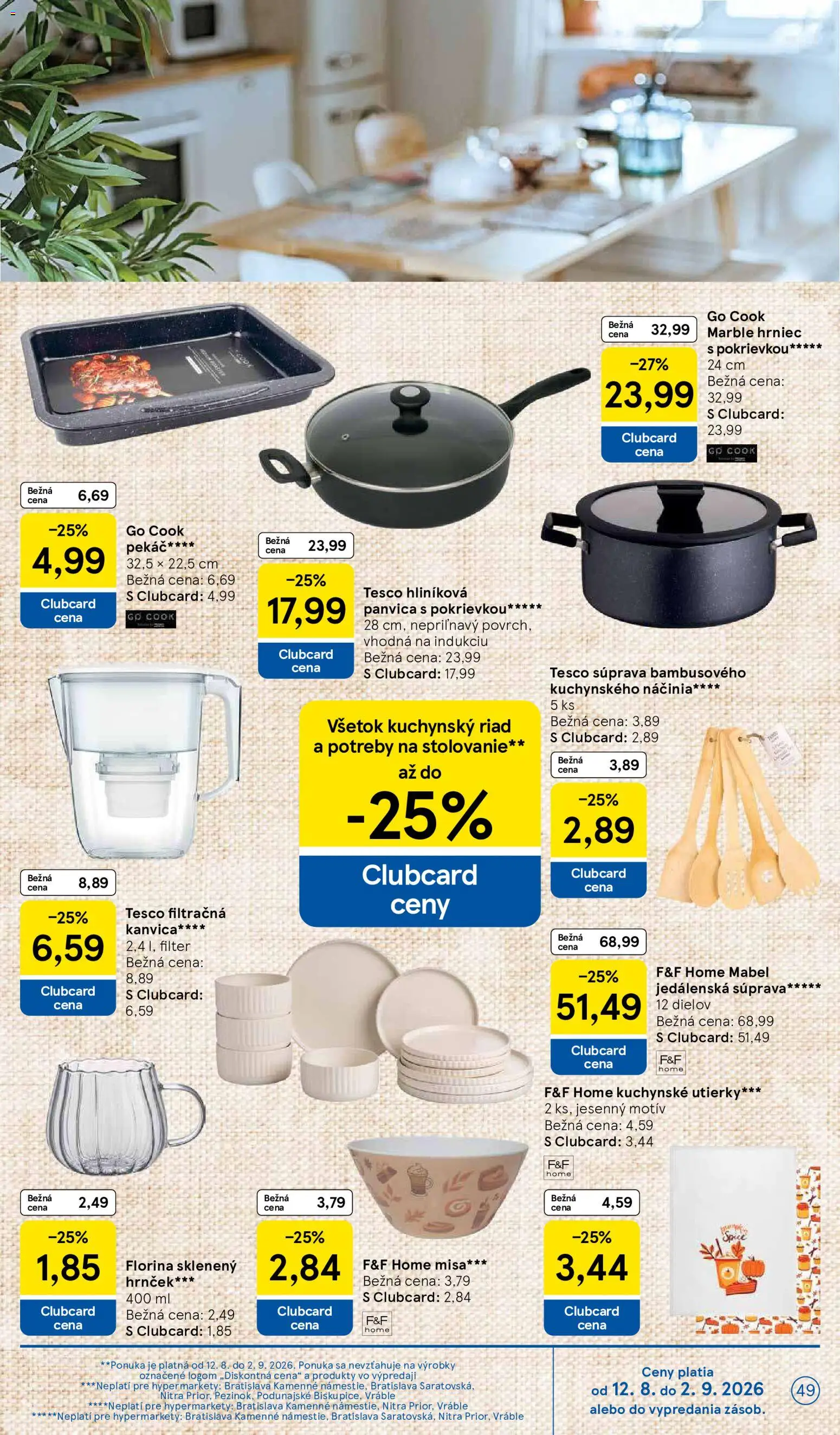 Nové Tesco akcie – leták je platný od 26.08.2026 | Strana: 49 | Produkty: Kanvica, Panvica, Utierky