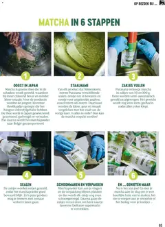 Matcha, Matcha is groene thee die in de schaduw wordt geteeld, waardoor hij meer chlorofyl bevat en minder bitter smaakt. Purasana verkoopt matcha in zakjes van 50 en 100 g. - Voorbeeld van een folder van Delhaize, geldig van 02.04.2026 | Pagina: 95