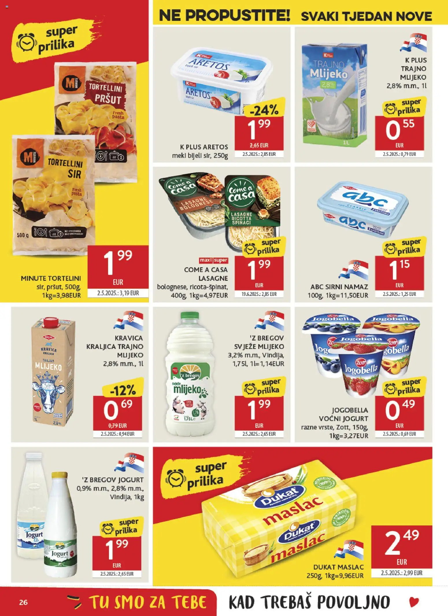 Konzum HR akciós ujság - amely érvényes a következő dátumtól: 2026.09.23. | Oldal: 26 | Termékek: Jogobella, Tortellini, Lasagne