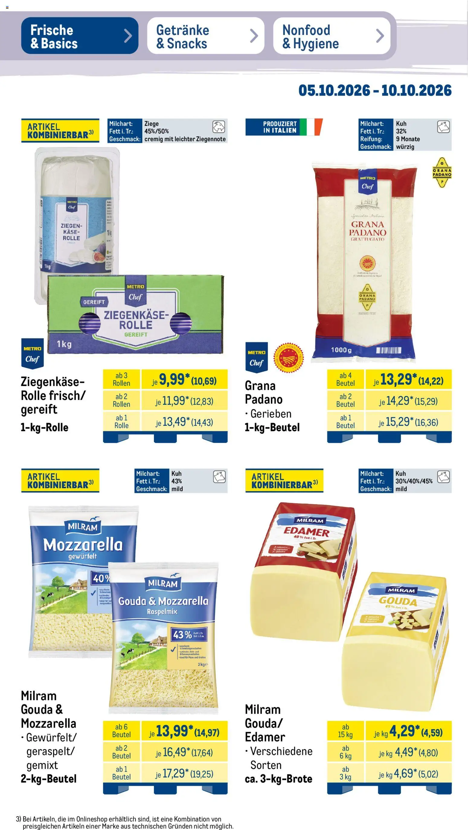 Metro Prospekt – gültig ab 05.10.2026 | Seite: 14 | Produkte: Käse, Mozzarella, Milram, Pizza