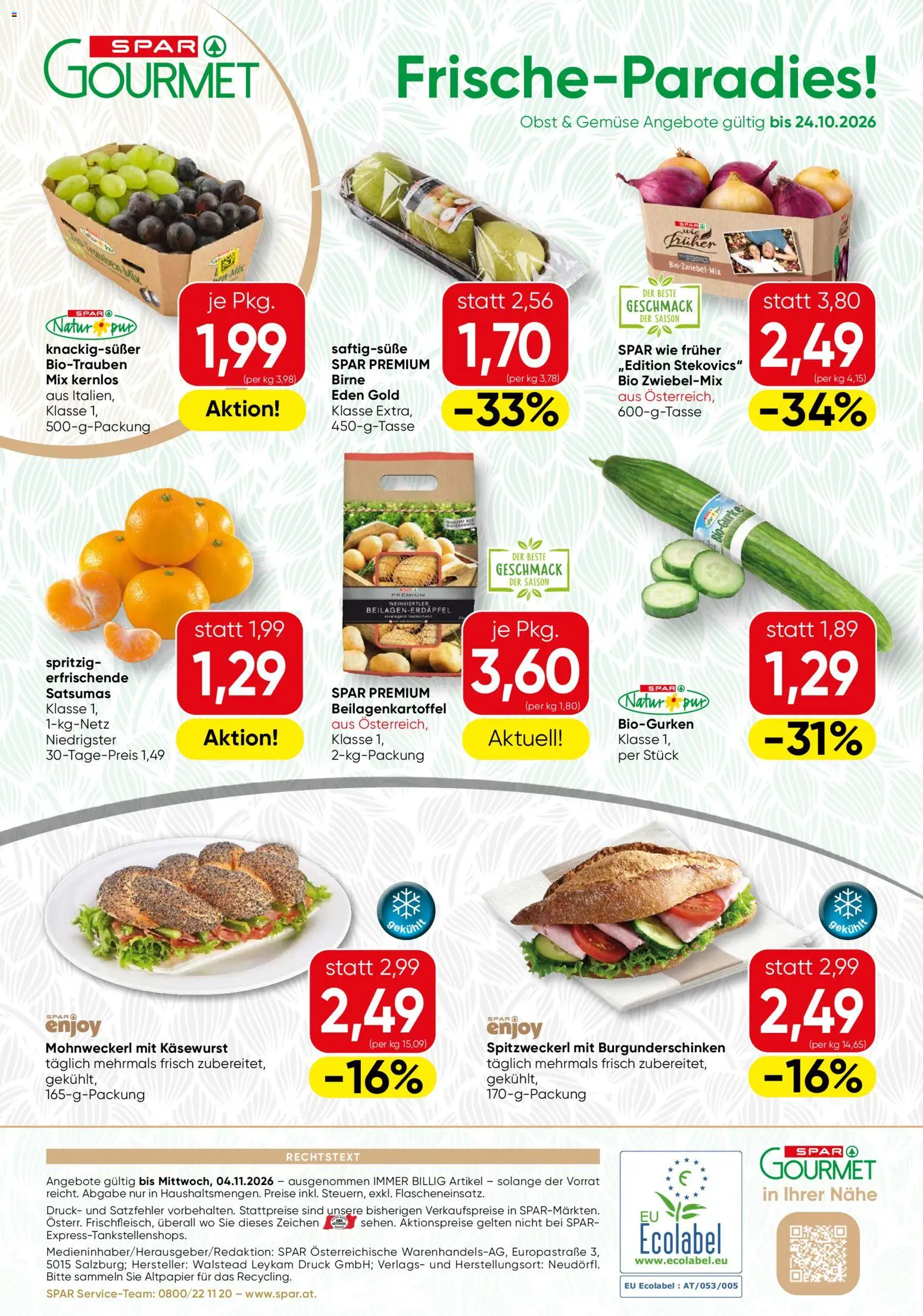 SPAR Gourmet Flugblatt gültig ab 22.10.2026 | Seite: 12 | Produkte: Gemüse, Obst, Birne