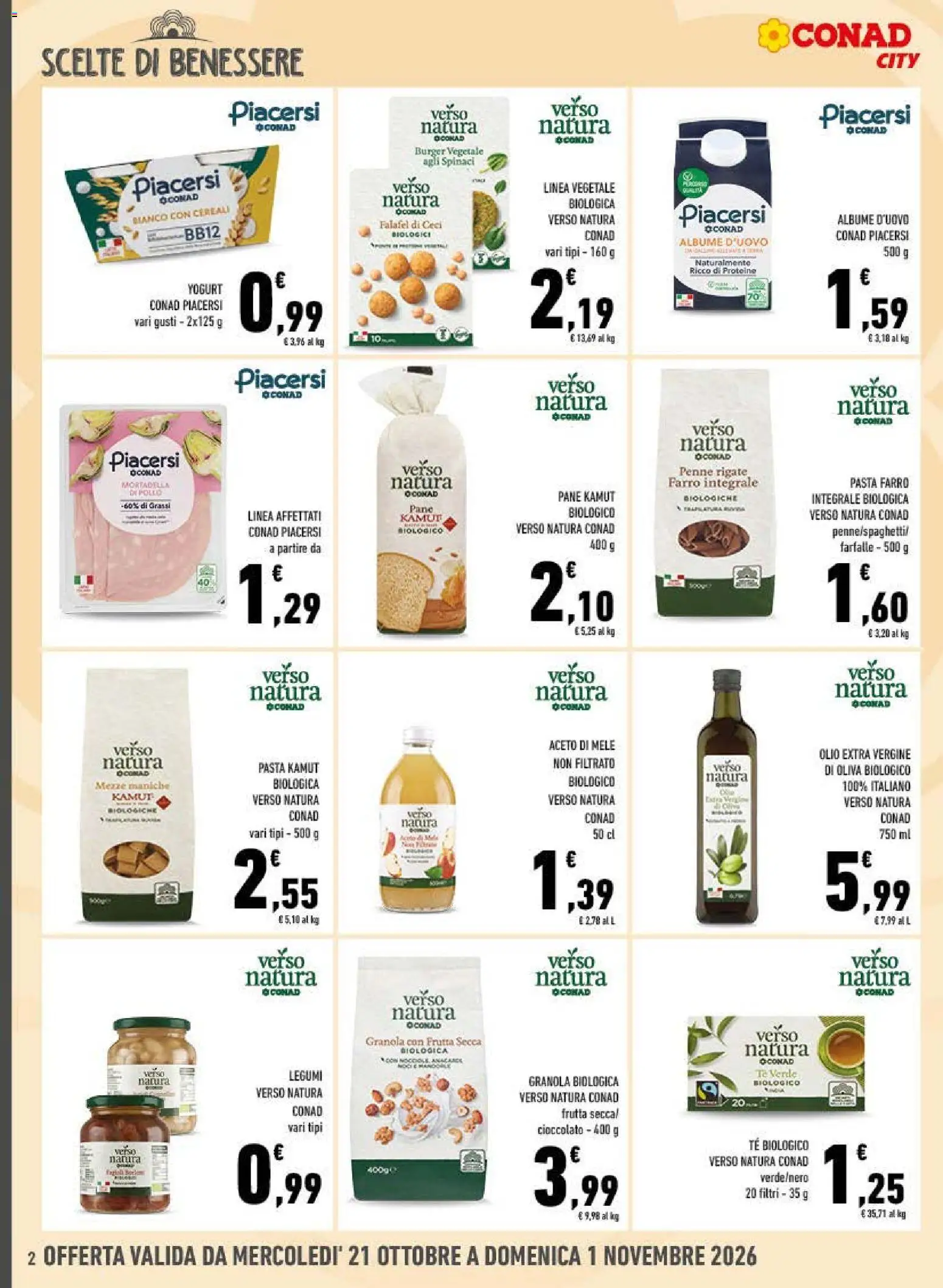 Volantino Conad del 21/10/2026 | Pagina: 2 | Prodotti: Mele, Cereali, Olive, Tè verde