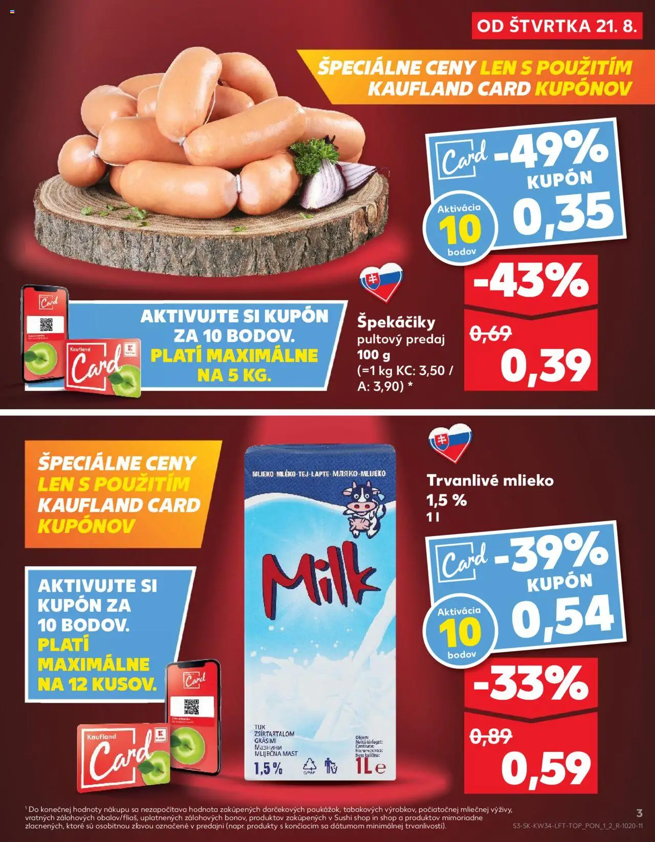 Nové Kaufland akcie – leták je platný od 21.08.2025 | Strana: 3 | Produkty: Mlieko, Sushi, Špekáčiky, Trvanlivé mlieko