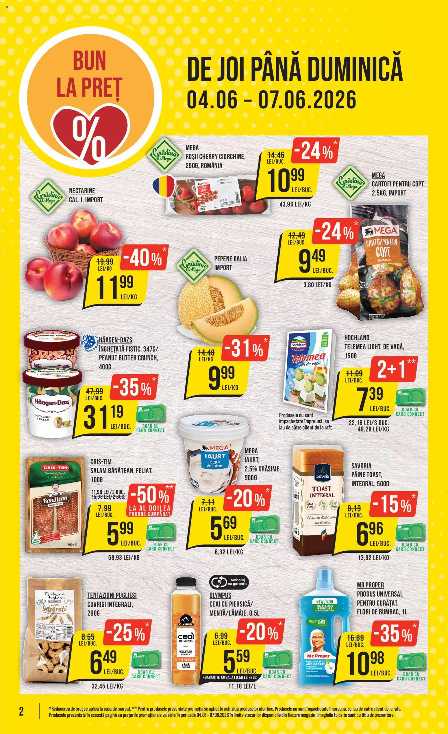 Noul catalog Mega Image – valabil de la 04.06.2026 | Pagină: 2 | Produse: Piersică, Temizlik kovası, Raft, Înghețată