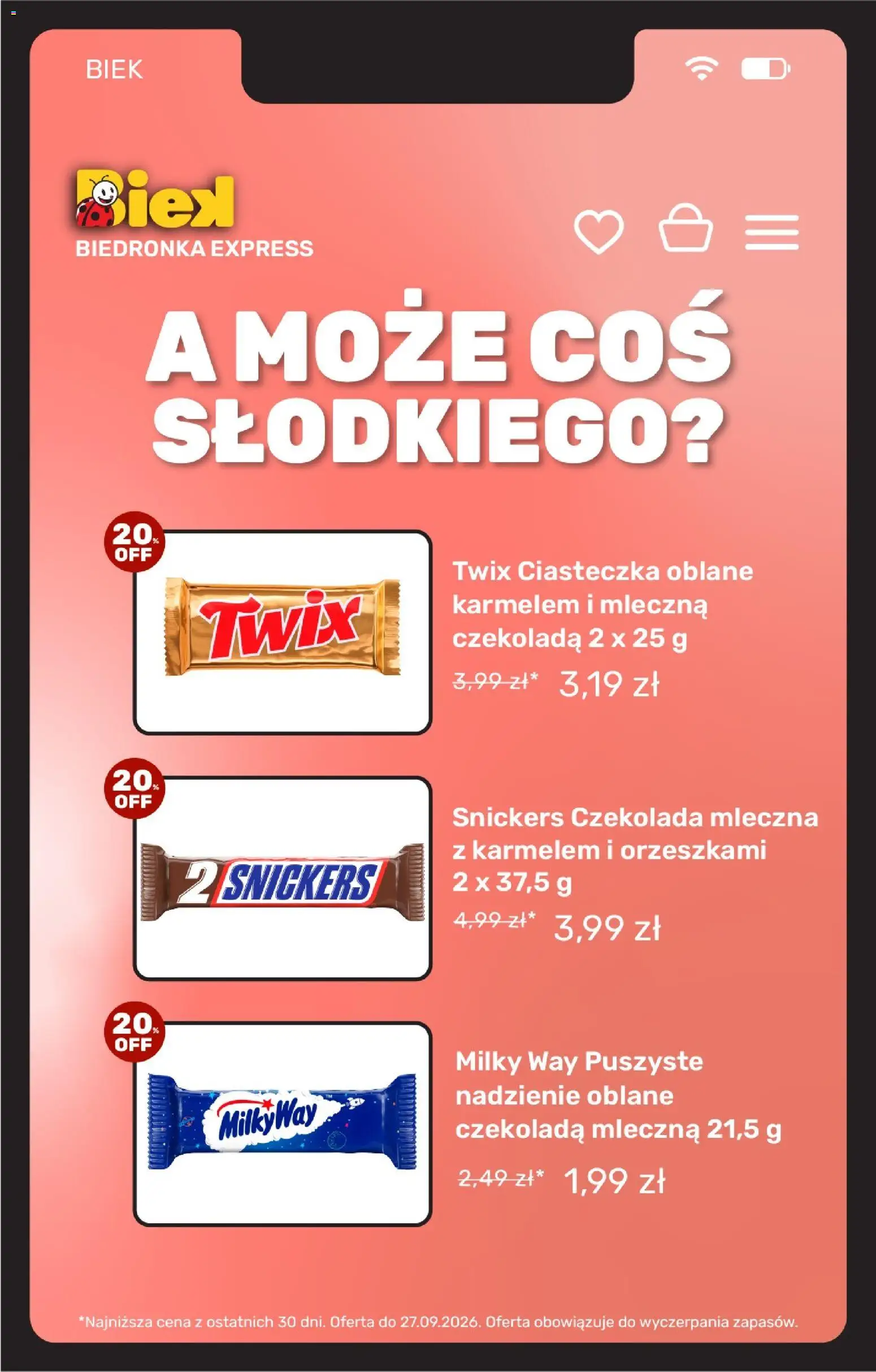 Biedronka gazetka - Biek od 26.09.2026 | Strona: 15 | Produkty: Czekolada mleczna, Snickers, Czekolada, Ciasteczka