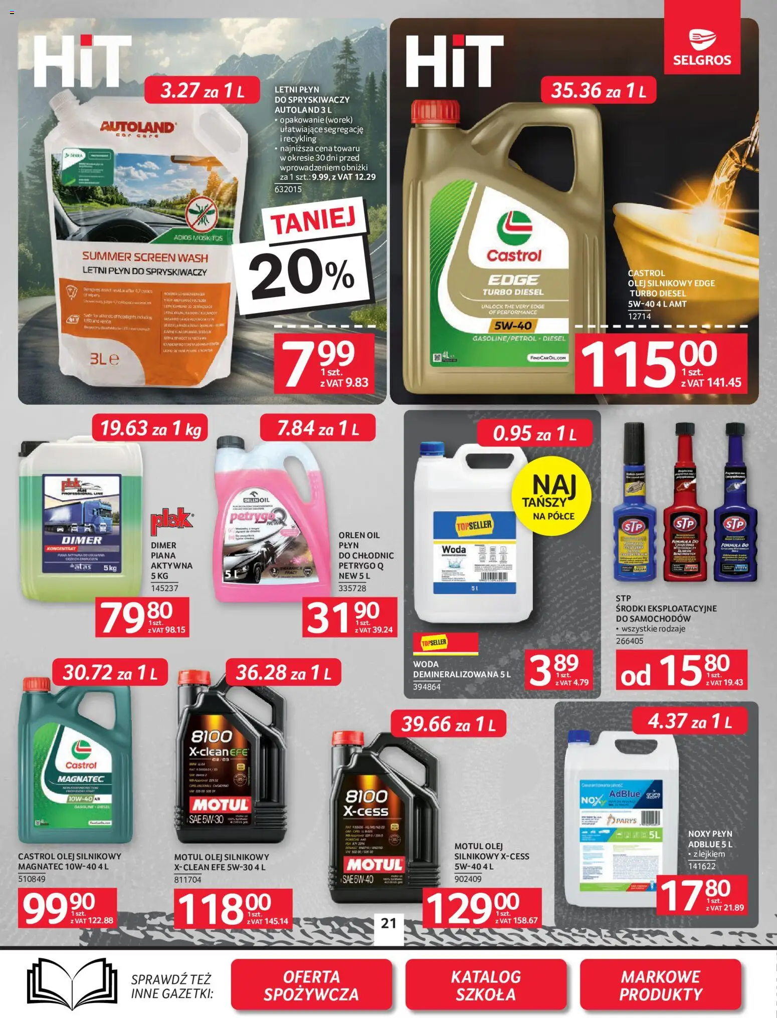 Selgros cash&carry gazetka - Oferta przemysłowa od 13.08.2026 | Strona: 23 | Produkty: Olej silnikowy, Płyn do spryskiwaczy, Piana, Woda
