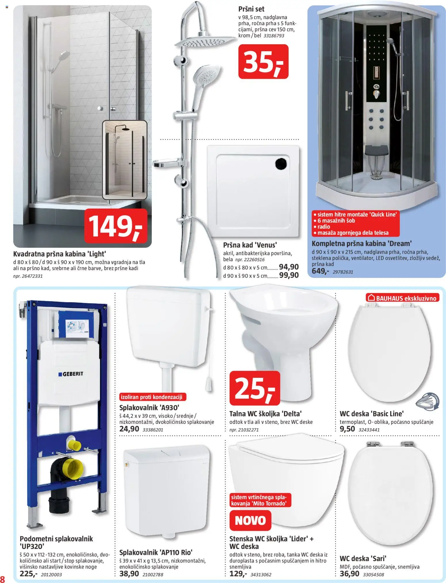 Novi Bauhaus katalog ponudbe – veljaven od 19.08.2026 | Stran: 8 | Izdelki: Radio, Prha, WC školjka, WC deska