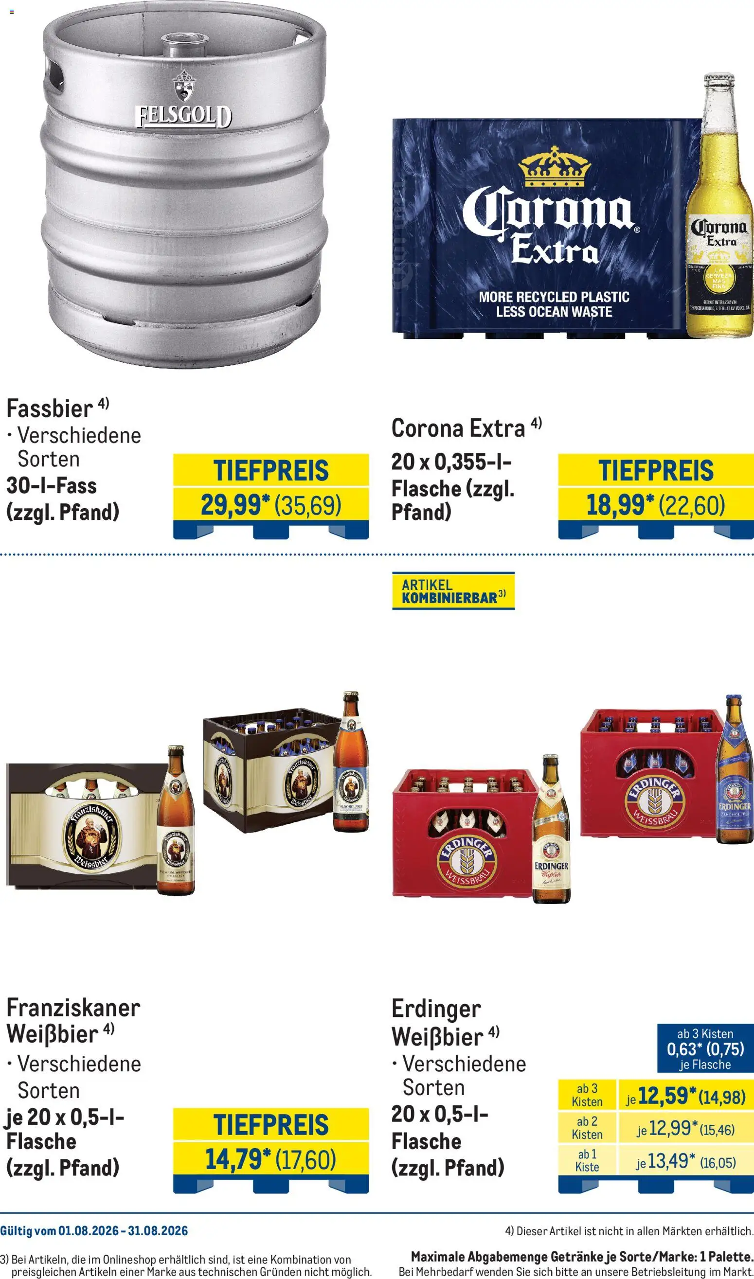 Metro Monats-Menü – gültig ab 01.08.2026 | Seite: 26 | Produkte: Franziskaner, Erdinger, Weißbier