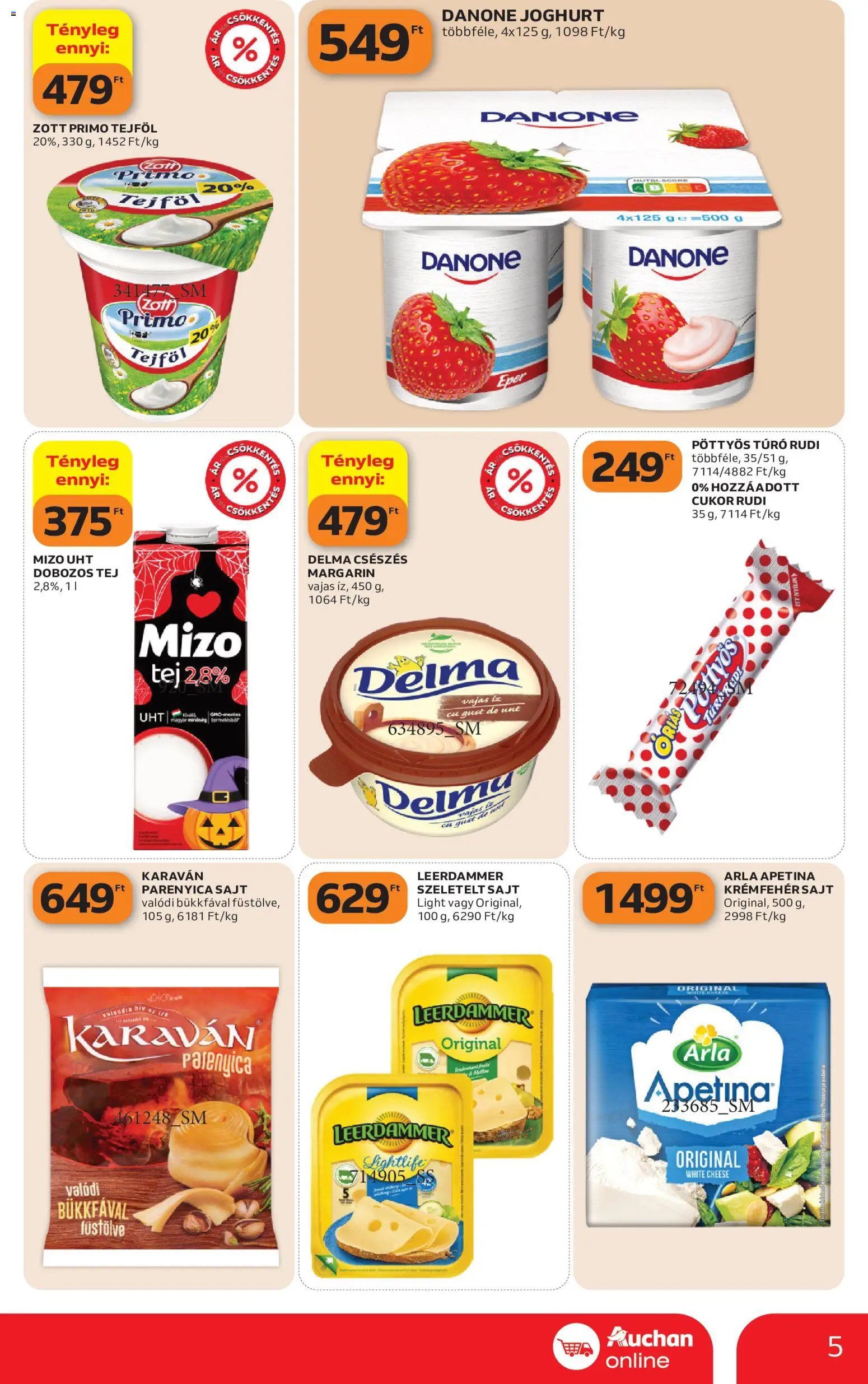 Auchan akciós ujság - amely érvényes a következő dátumtól: 2026.10.29. | Oldal: 5 | Termékek: Margarin, Cottage cheese, Parenyica, Pöttyös túró rudi