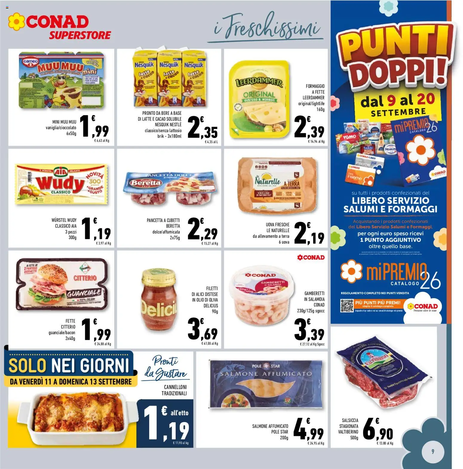 Volantino Conad del 09/09/2026 | Pagina: 9 | Prodotti: Uova, Salmone, Cannelloni, Wurstel