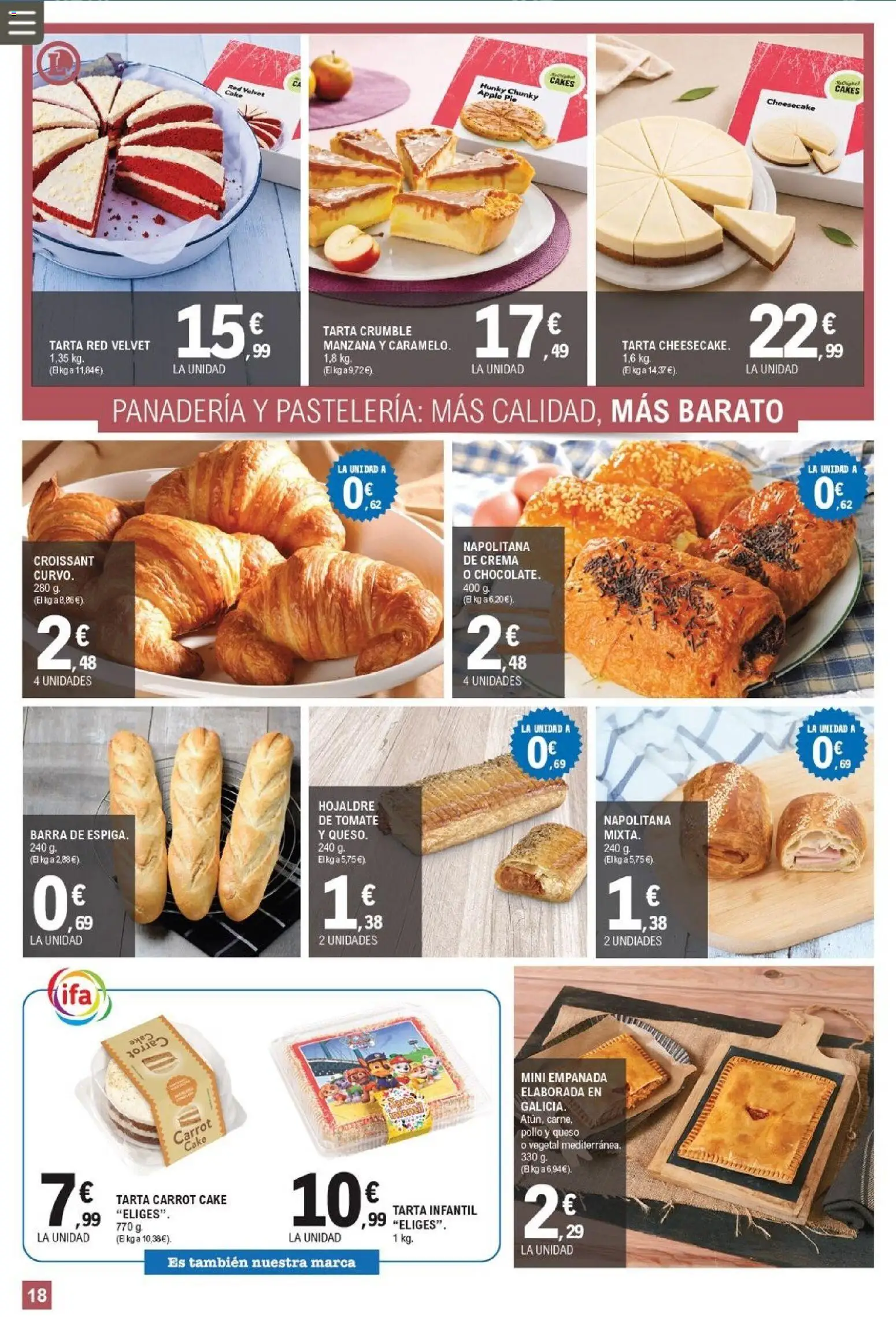 E.Leclerc Pamplona │ válido desde el 12/08/2026 | Página: 18 | Productos: Tarta, Queso, Manzana, Apple
